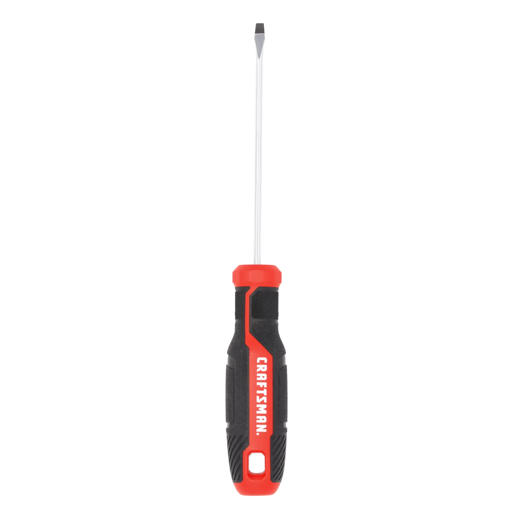 A flathead screwdriver with a black and red handle labeled 'Craftsman', shown on a white background.