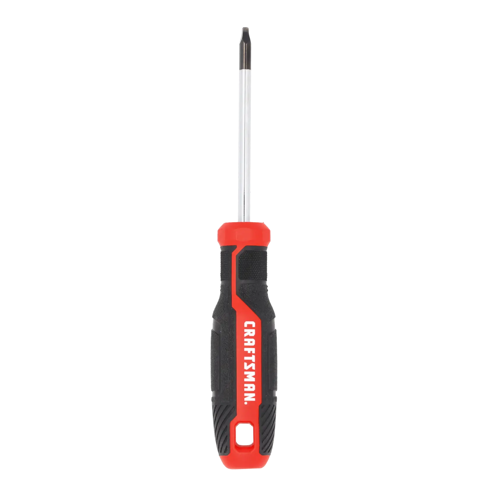 A Phillips head screwdriver with a black and red handle and the brand name 'Craftsman' printed on the handle.