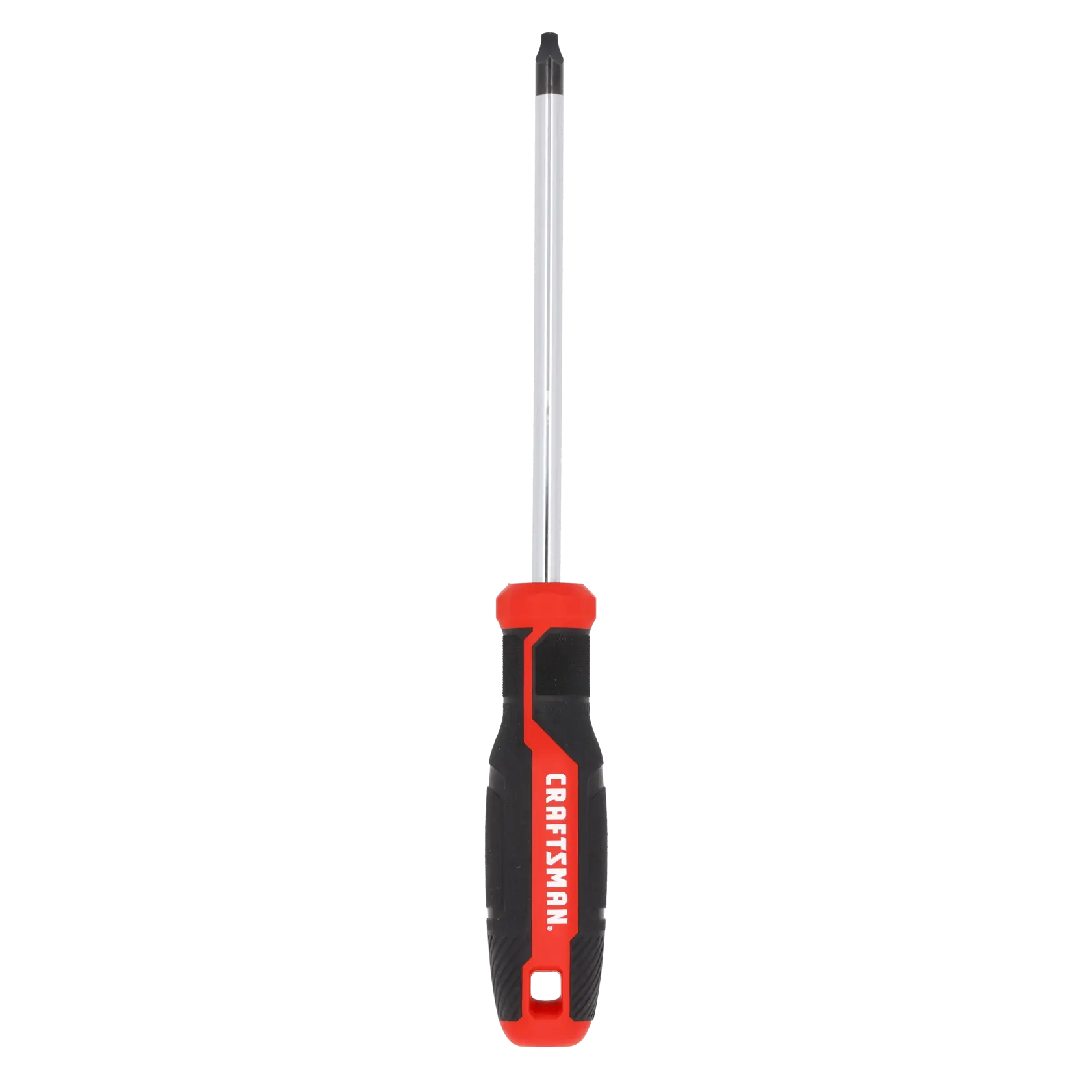 A Phillips head screwdriver with a black and red handle labeled 'Craftsman', shown vertically on a white background.