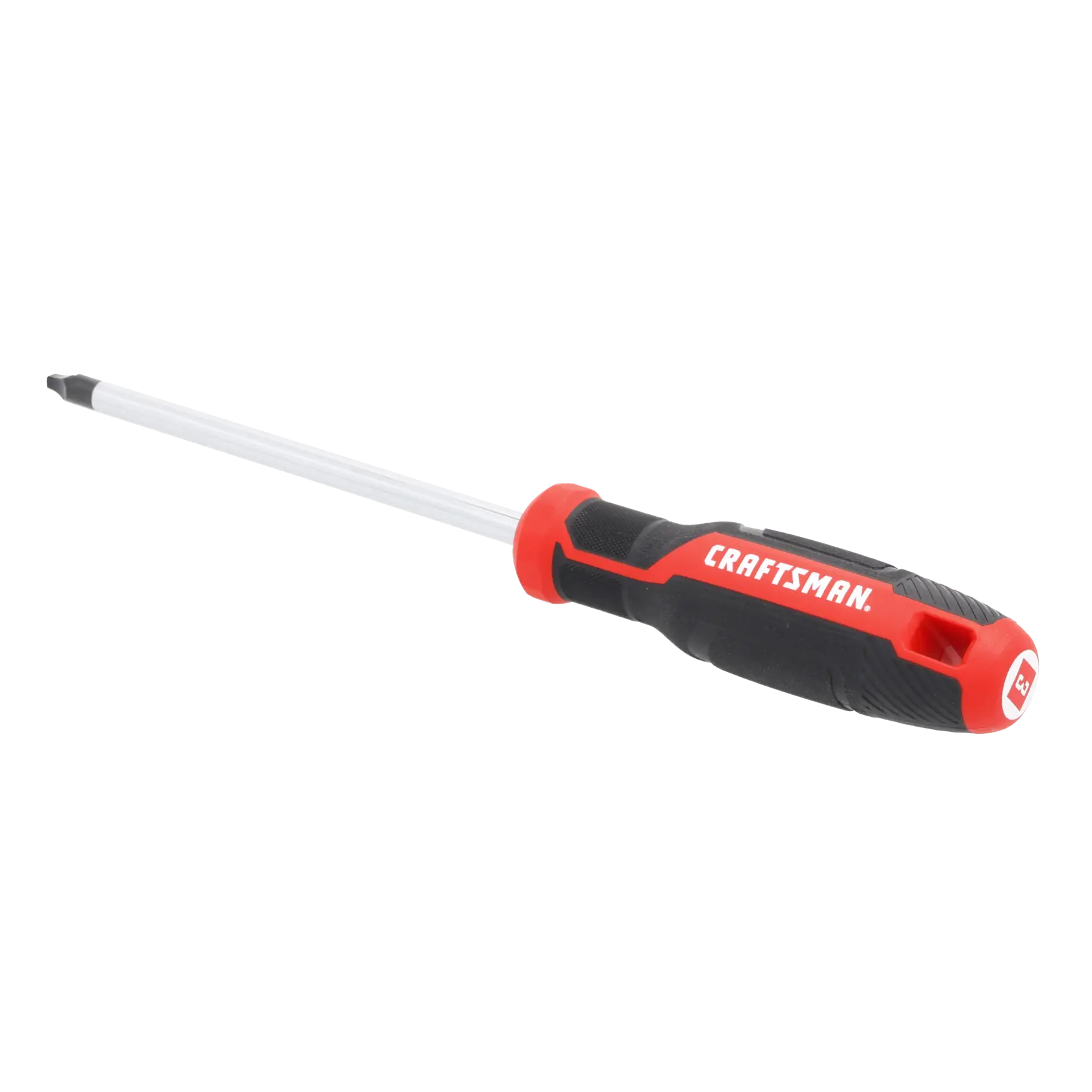 A Phillips head screwdriver with a black and red handle labeled 'CRAFTSMAN'. The shaft is metallic and the tip is designed for cross-head screws.