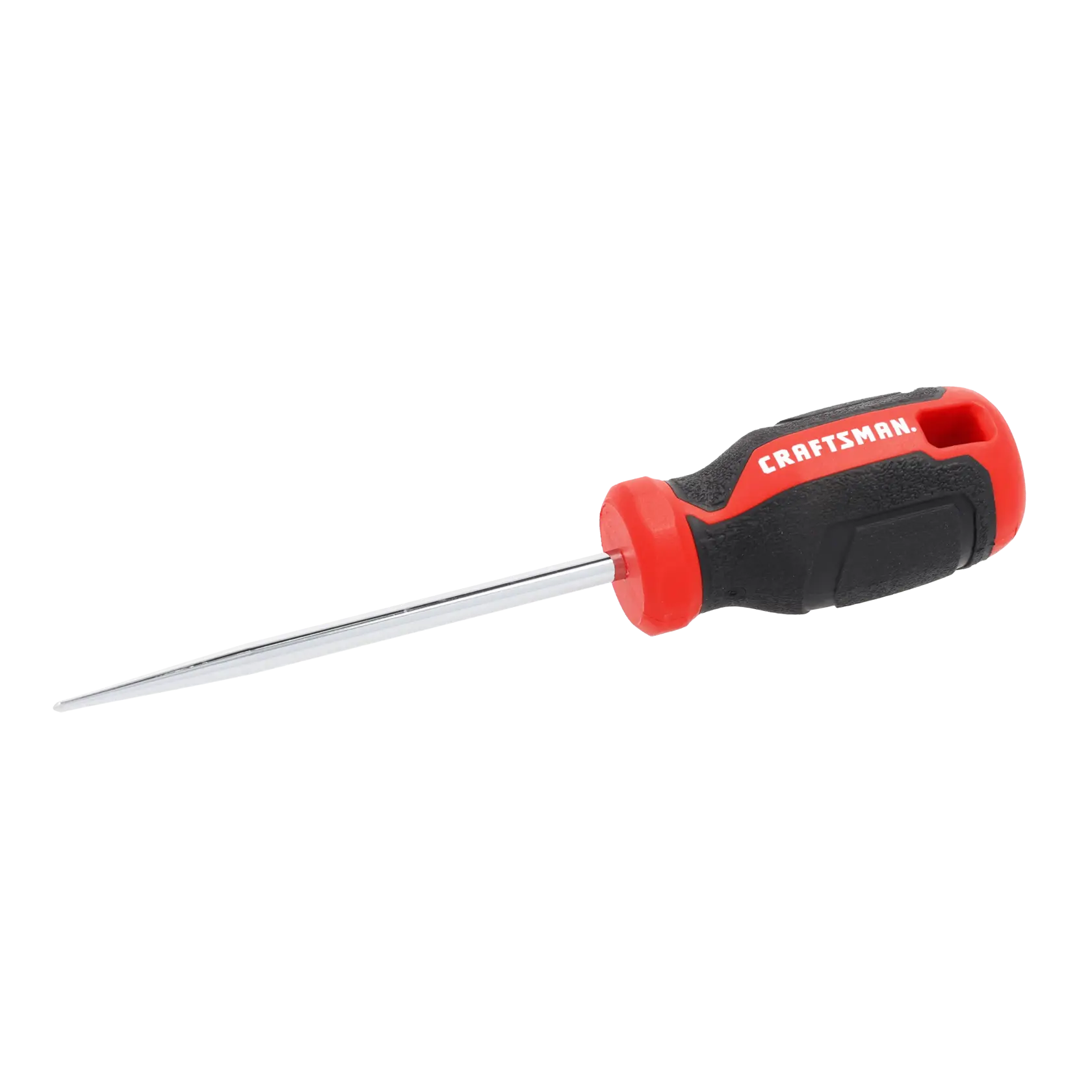 A metal awl with a black and red ergonomic handle featuring the CRAFTSMAN brand name.