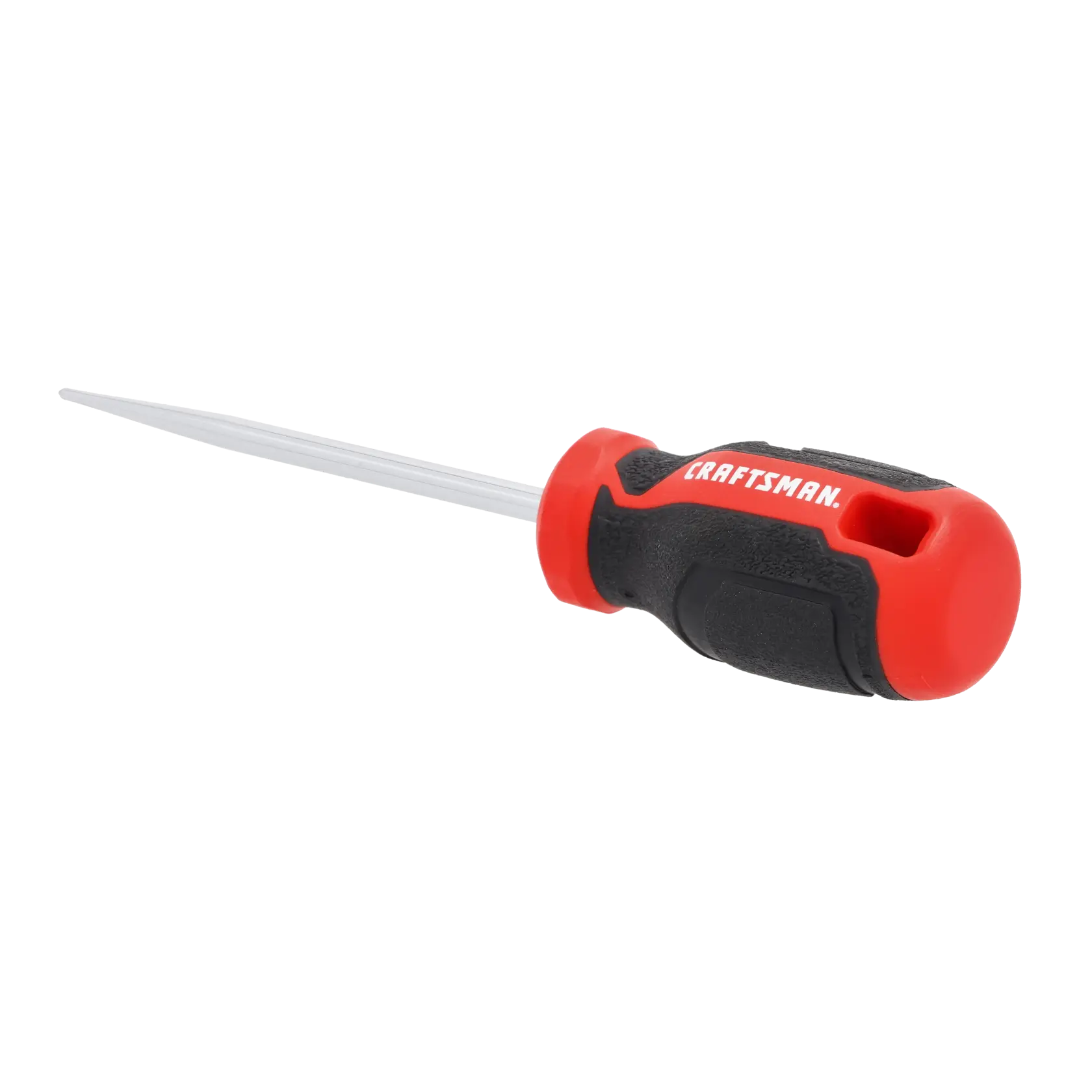 A Craftsman brand hand tool with a red and black handle and a long pointed metal shaft, designed for tasks such as marking or starting holes.