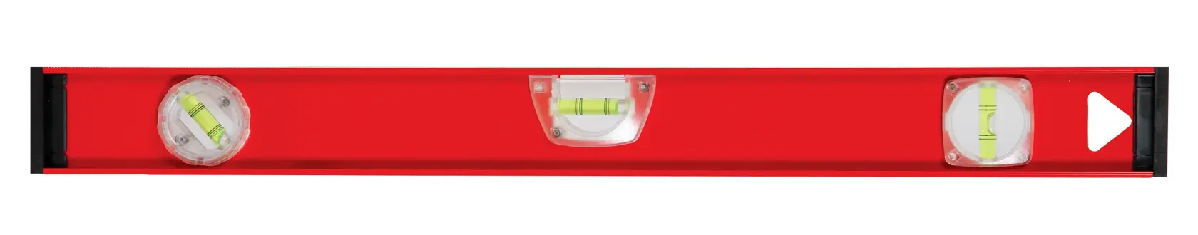 Photo of Craftsman CMHT82344 red box level with three bubble vials, front angle, white background.