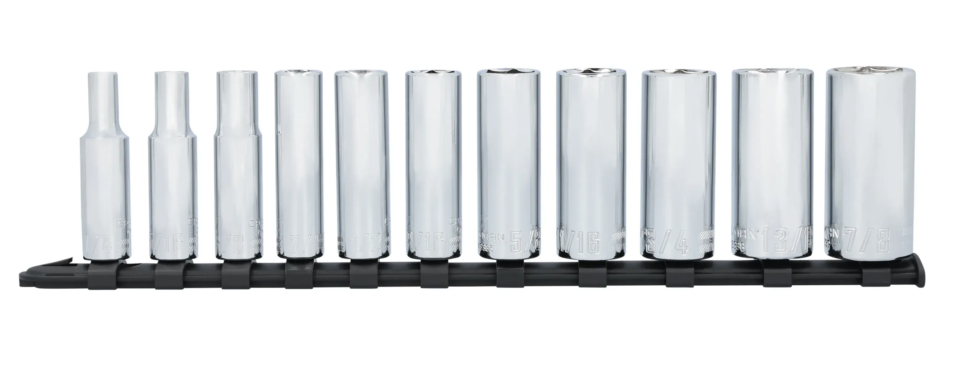 CRAFTSMAN CMMT12044 11PC 3/8IN DR DEEP SAE 6PT socket set front view.