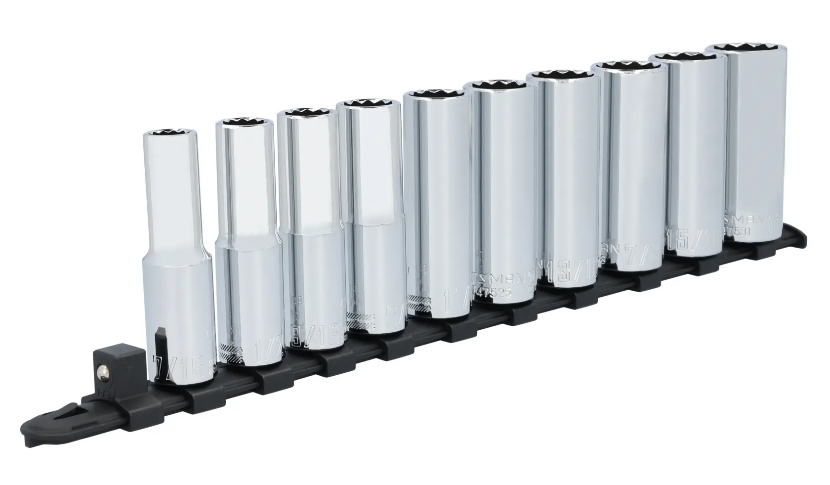 CRAFTSMAN CMMT12048 11PC 1/2IN DR DEEP SAE 12PT 3/4 forward view.