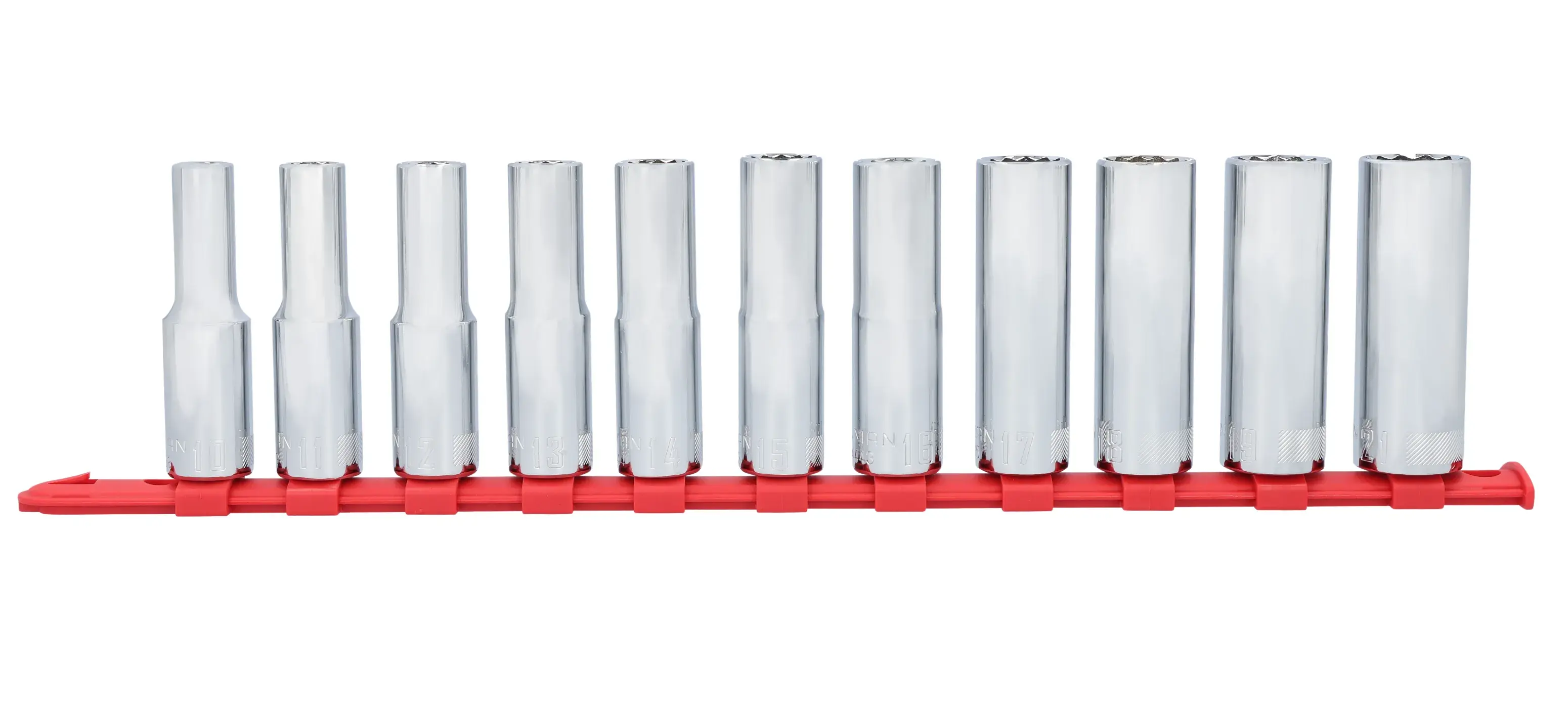 CRAFTSMAN CMMT12049 11PC 1/2IN DR DEEP MM 12PT socket set front view.