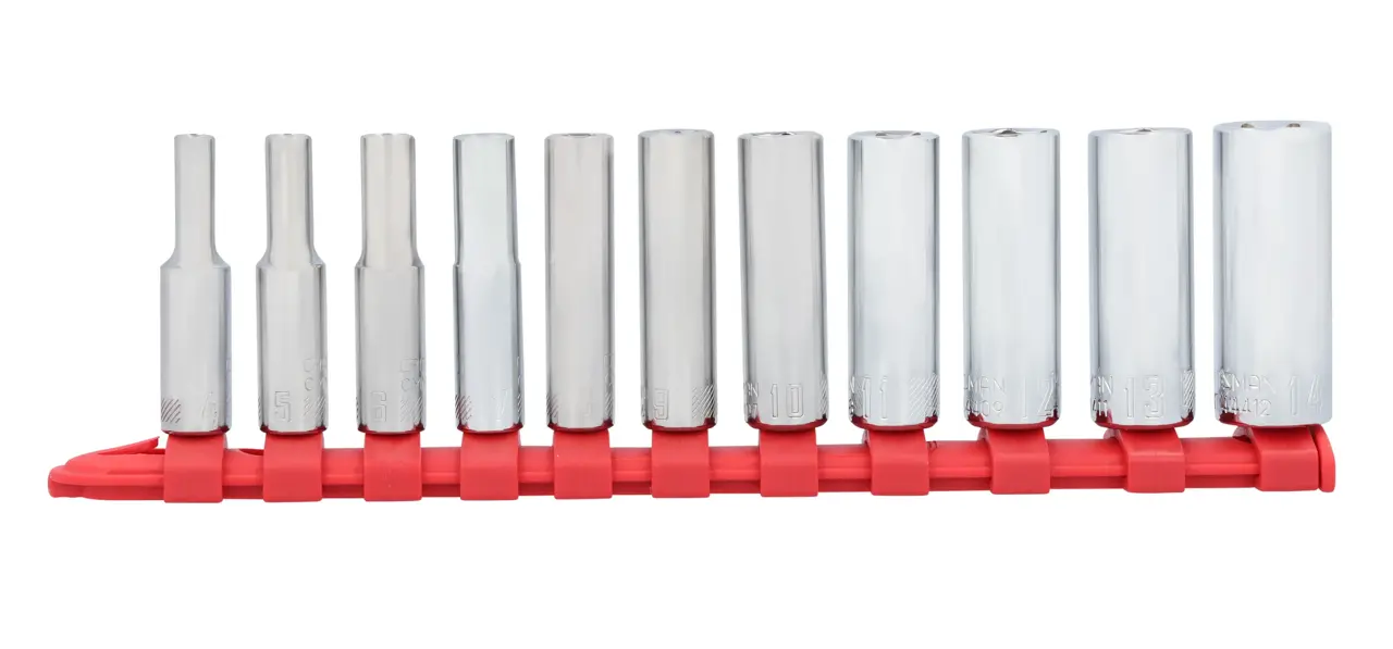 CRAFTSMAN CMMT12051 11PC 1/4IN DR DEEP METRIC 6PT socket set front view.