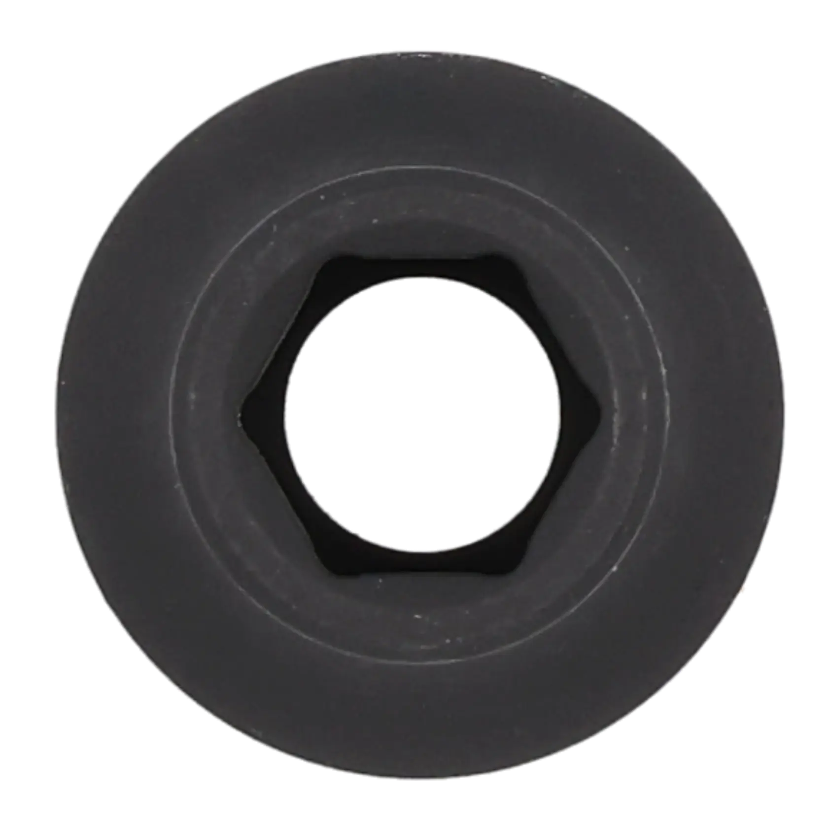 Close-up image of a dark hex socket, viewed directly from the front, showing the circular outer edge and hexagonal inner opening.