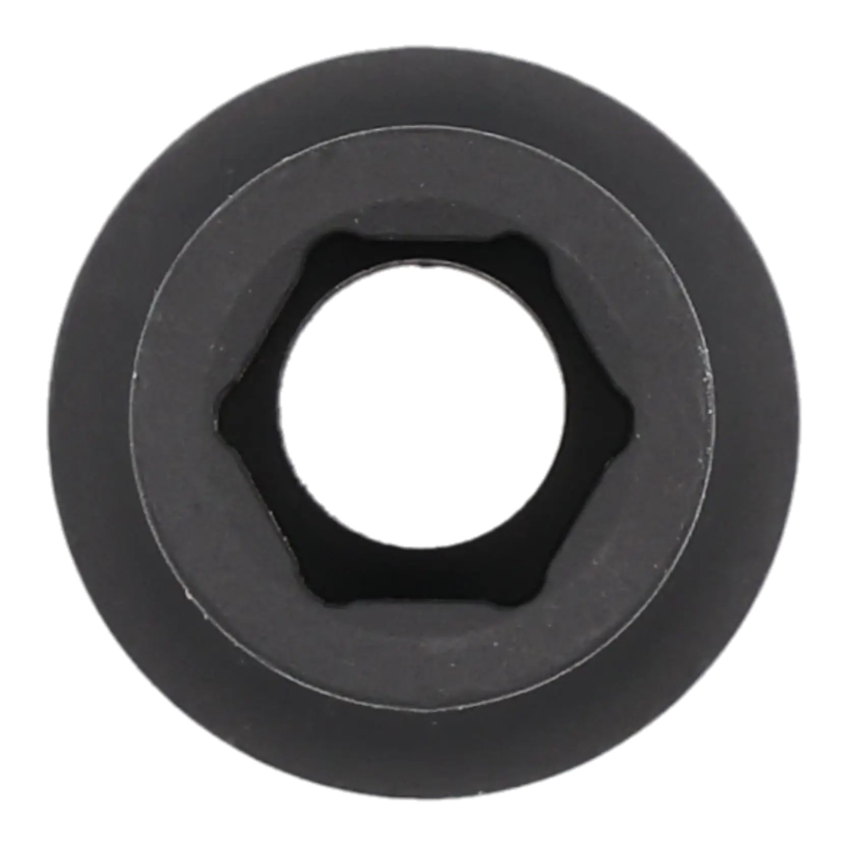 Close-up view of a black hexagonal socket tool, typically used for turning bolts or nuts.