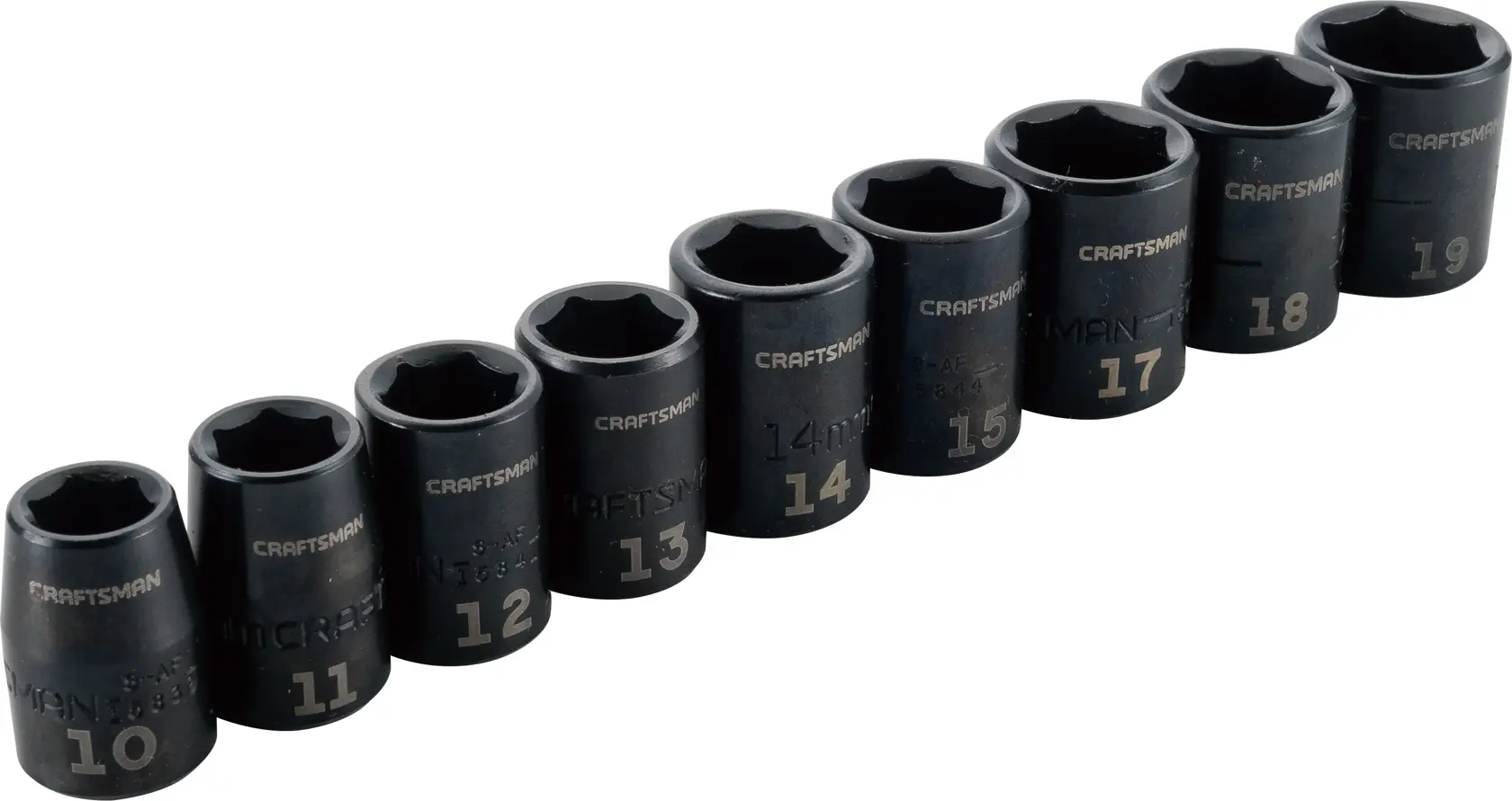 9 piece 3 eighths inch metric impact socket set.