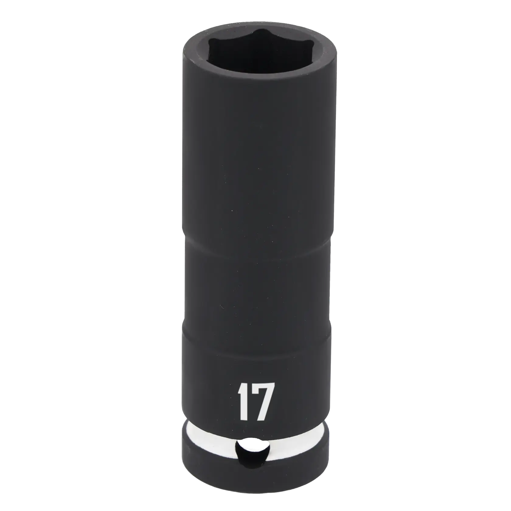 A black CRAFTSMAN socket with a six-point design and the number 17 printed on it, used as a tool attachment for turning fasteners.