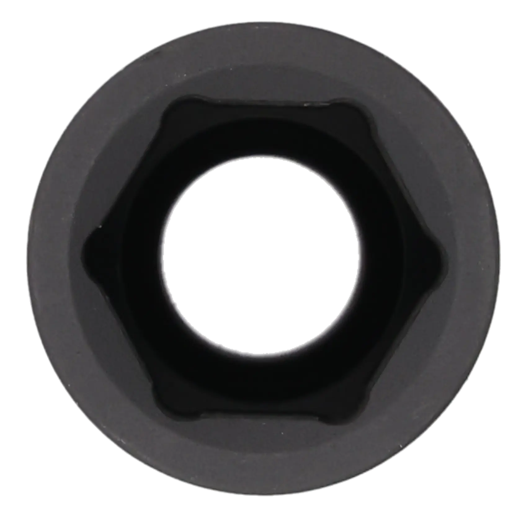 Close-up view of a black hexagonal socket, showing the hollow center and internal six-point design.