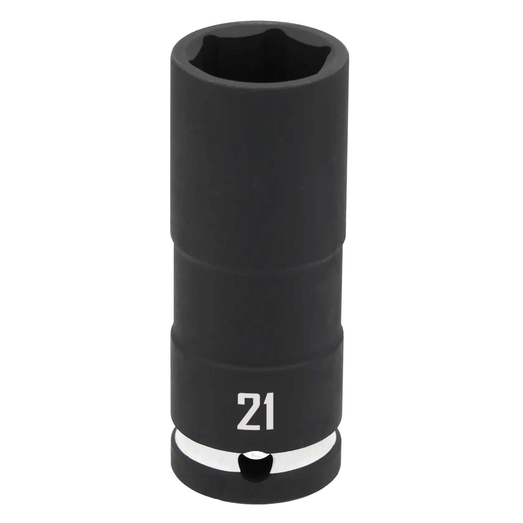 A black CRAFTSMAN deep socket tool with the number 21 printed on it. The socket is cylindrical and designed for use with a ratchet or wrench.