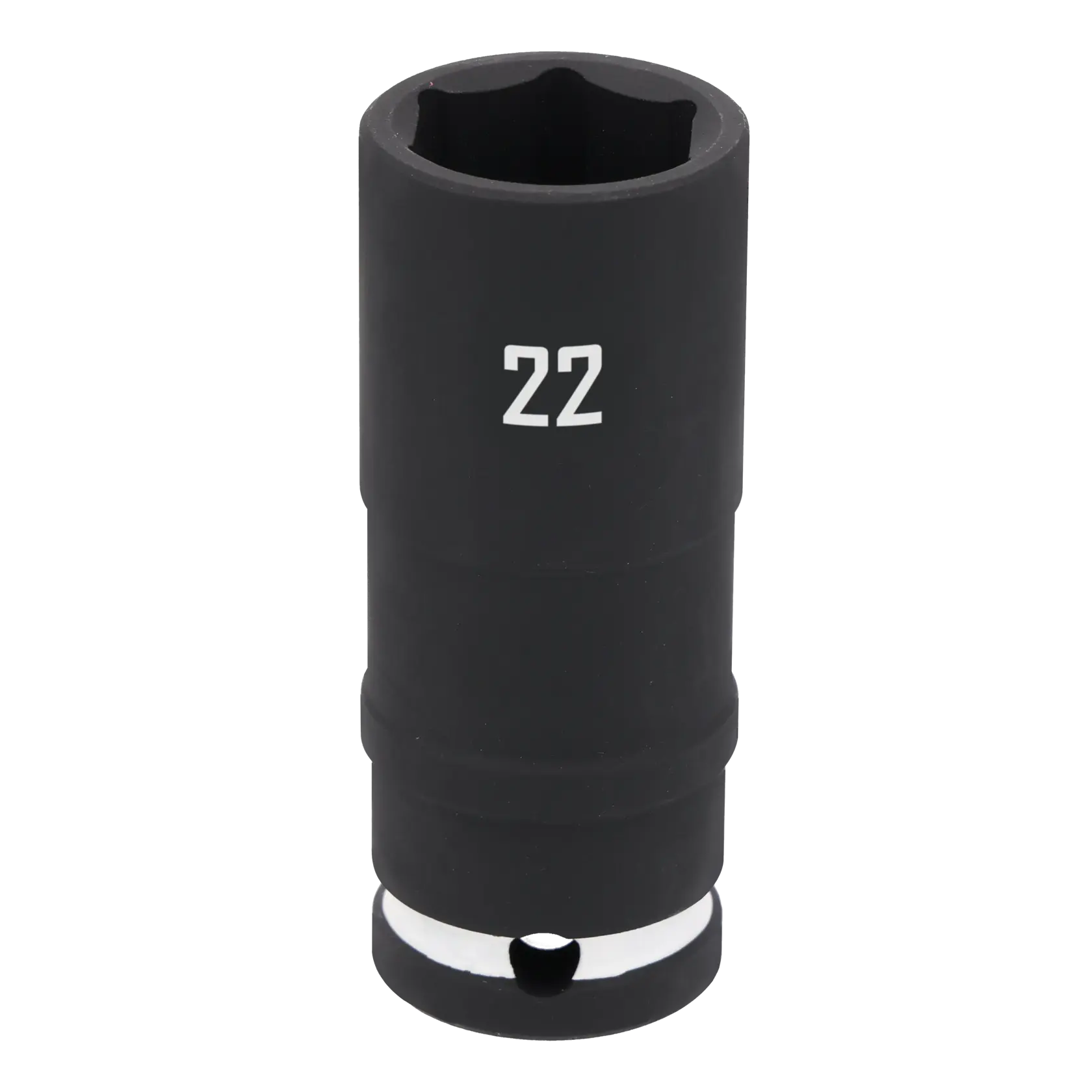 A close-up image of a black Craftsman socket with the number 22 printed on the side, designed for use with a ratchet or wrench.
