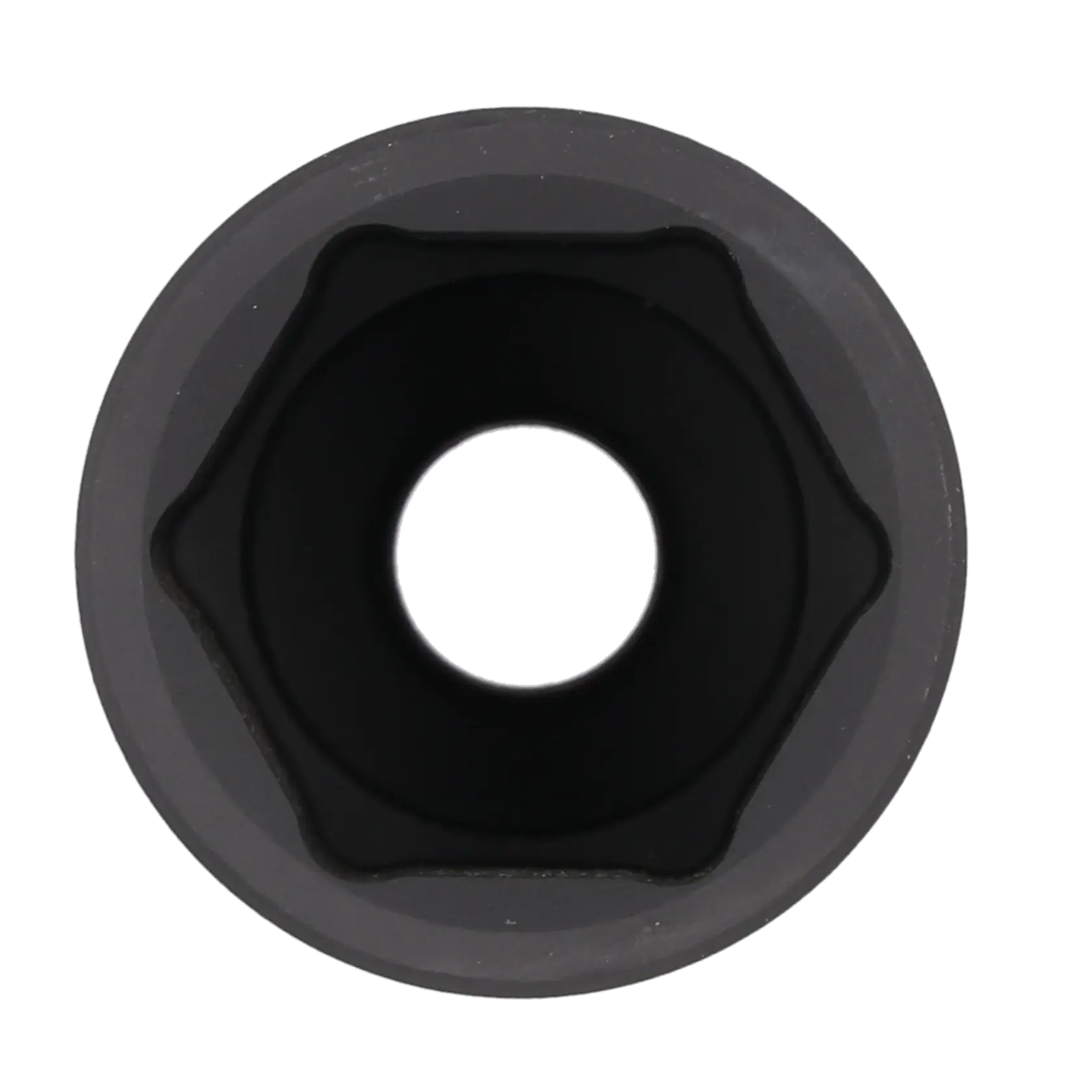 Close-up view looking into the opening of a black Craftsman socket, showing its hexagonal interior design.
