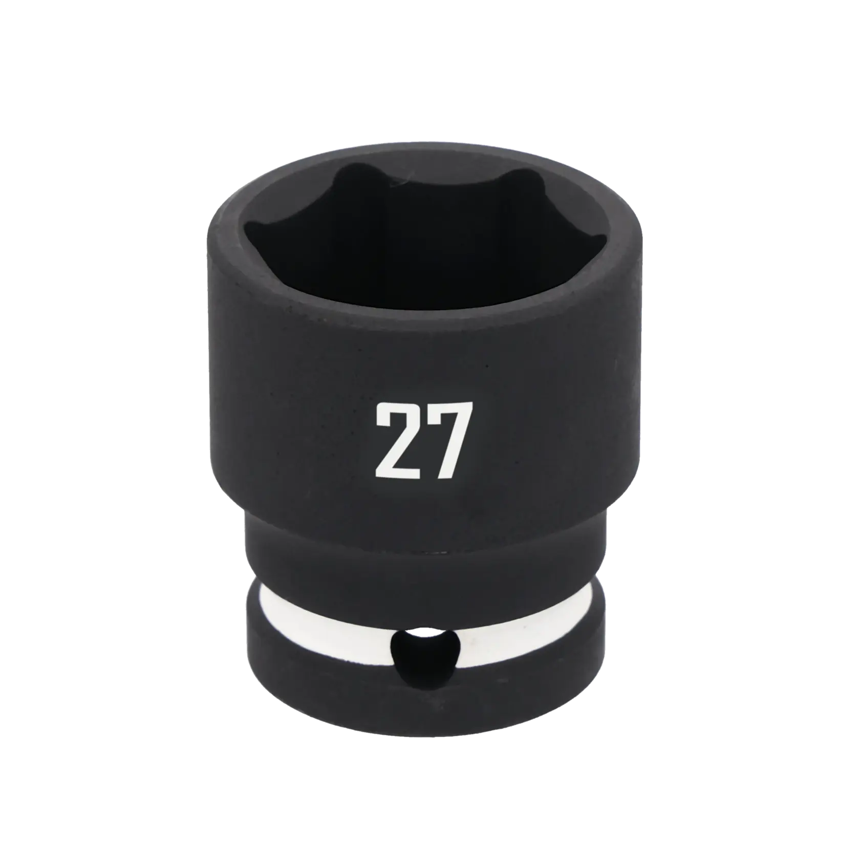 A black 27mm impact socket for use with a ratchet or power tool, shown on a white background.