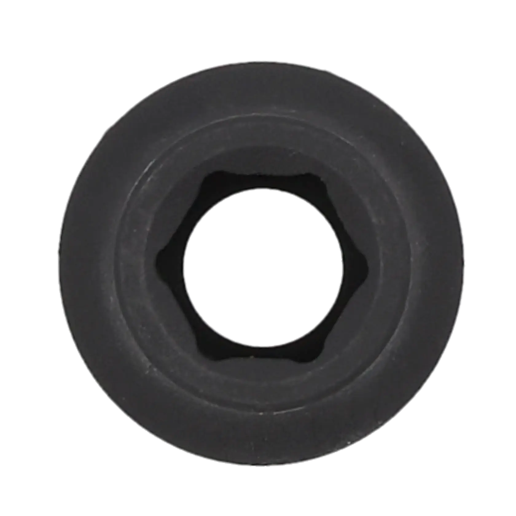 A close-up view of a black socket tool, showing the hexagonal opening used for fitting onto bolts or nuts.