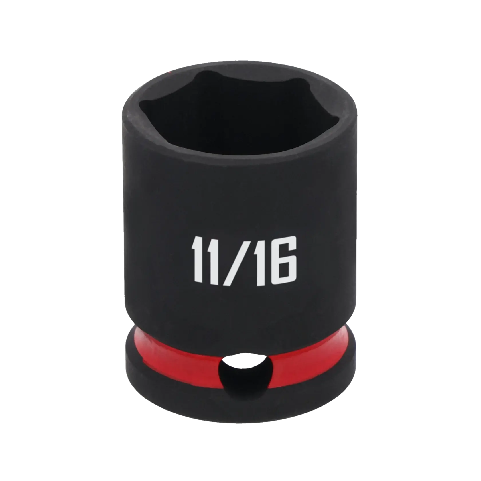 A black Craftsman branded deep impact socket with a size marking of 11/16 inch in white text, featuring a red ring near the base and a hole for socket attachment.