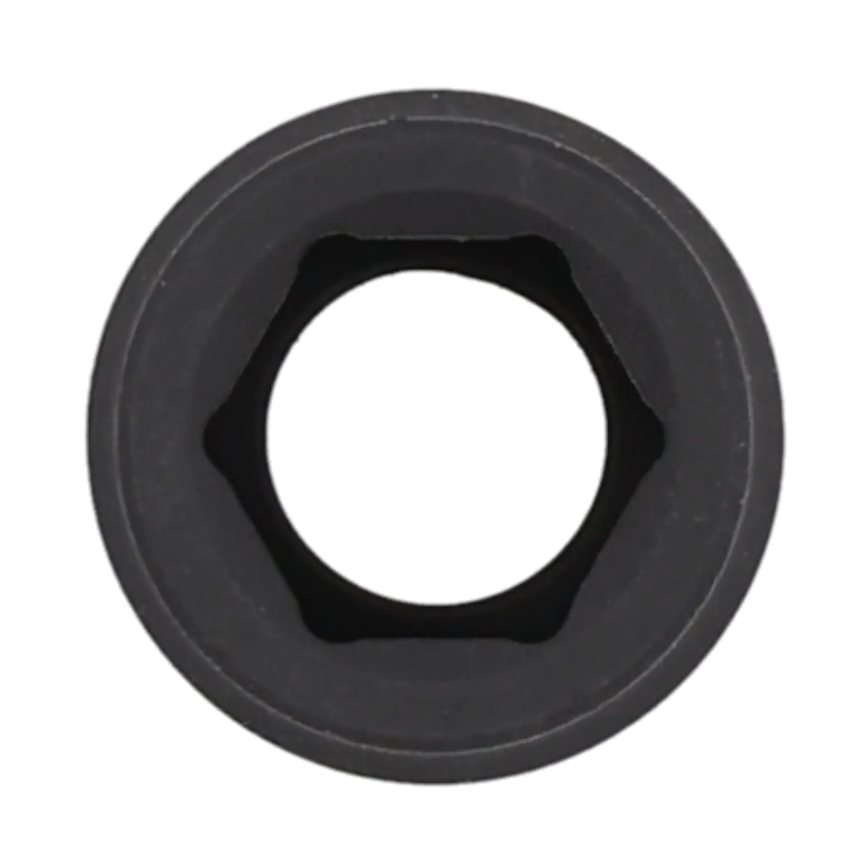 Close-up image of a black, hexagonal socket, viewed from the open end.