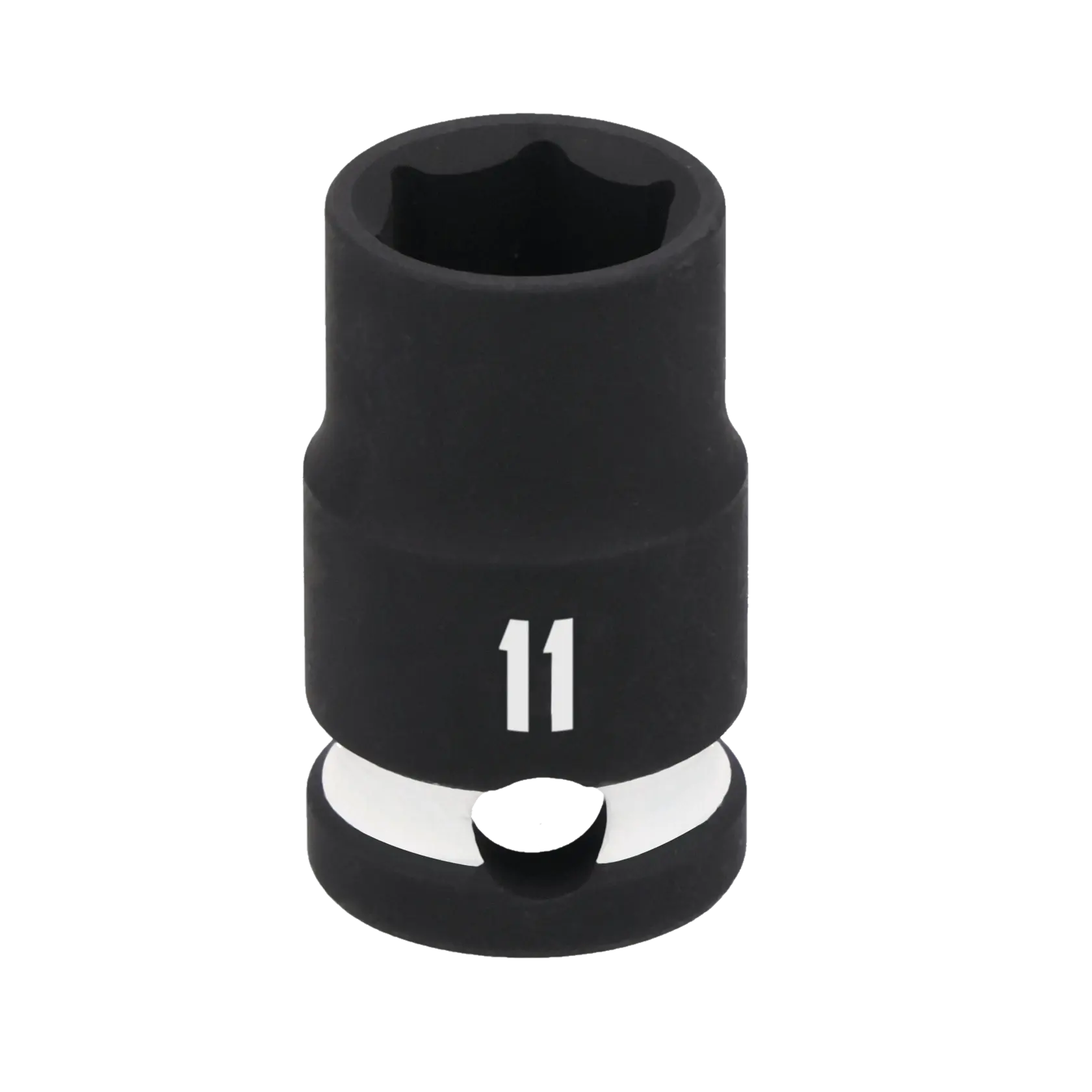 A black 11mm socket tool with a white ring near the base, designed for use with a ratchet or wrench.