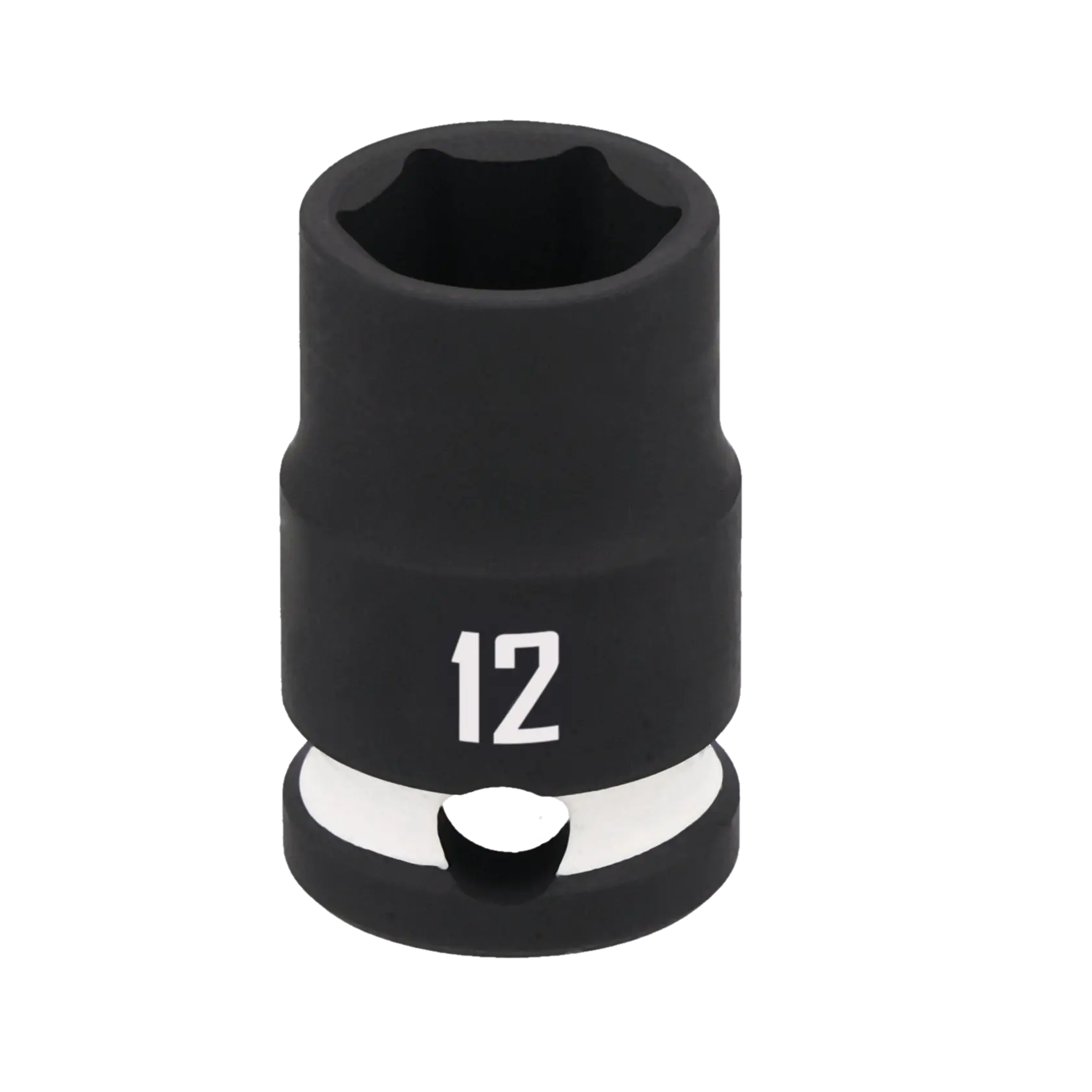 A black Craftsman socket with the number 12 printed on the side, designed for use with socket wrenches.