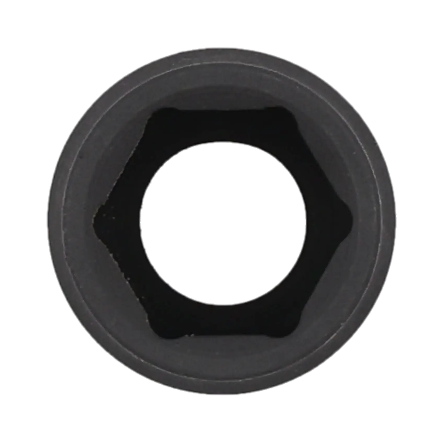 Close-up view of a hexagonal socket, typically used as a tool accessory for tightening or loosening nuts and bolts.