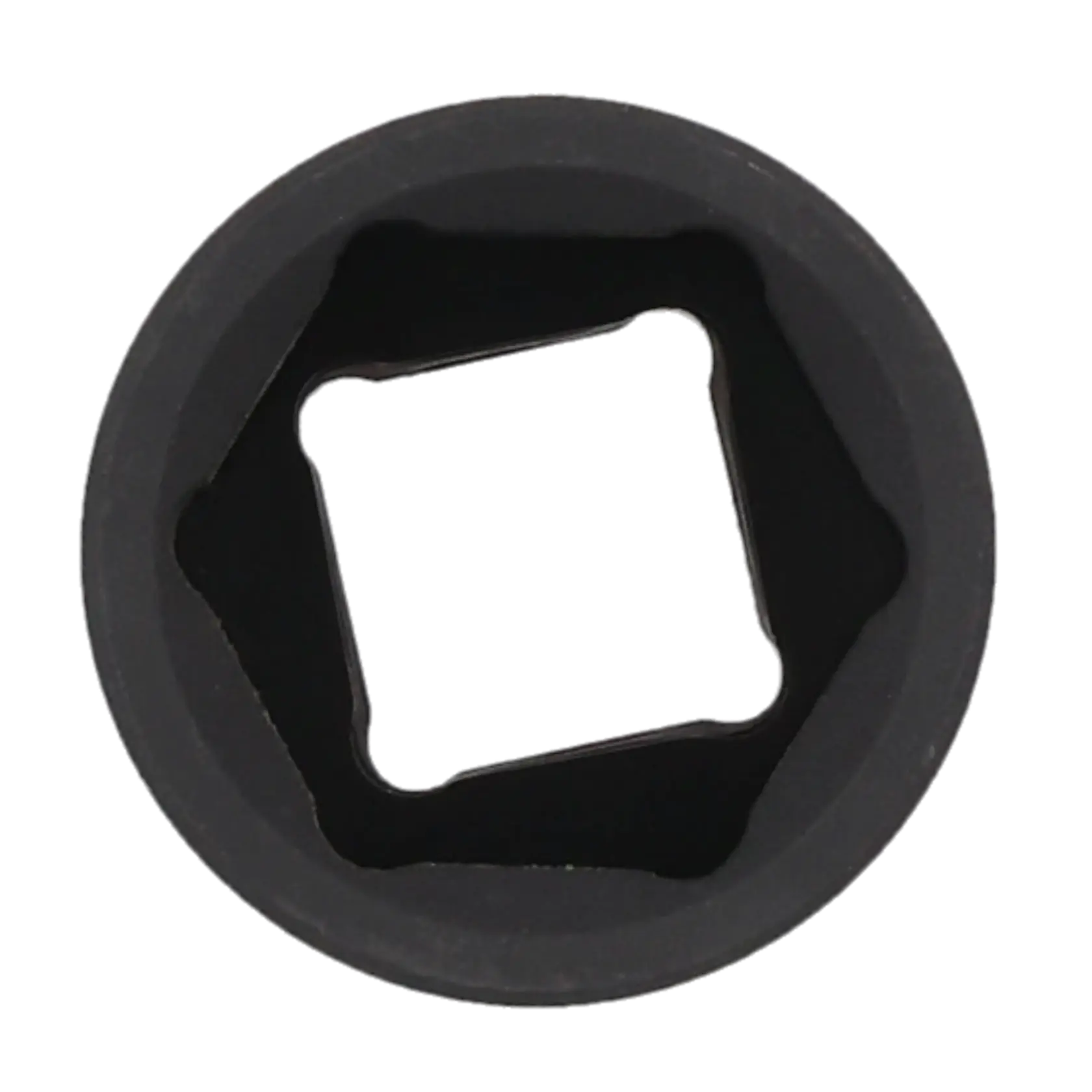 Close-up view of a black square drive socket tool, showing the internal square-shaped opening designed to fit with a ratchet or socket wrench.
