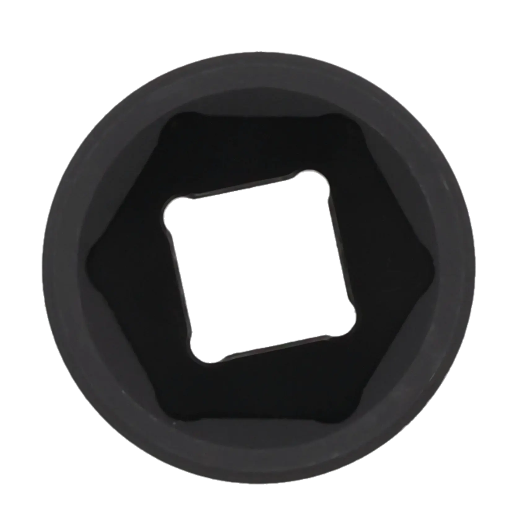 Close-up view of a black socket tool, showing the inner square opening designed to fit a ratchet or wrench.