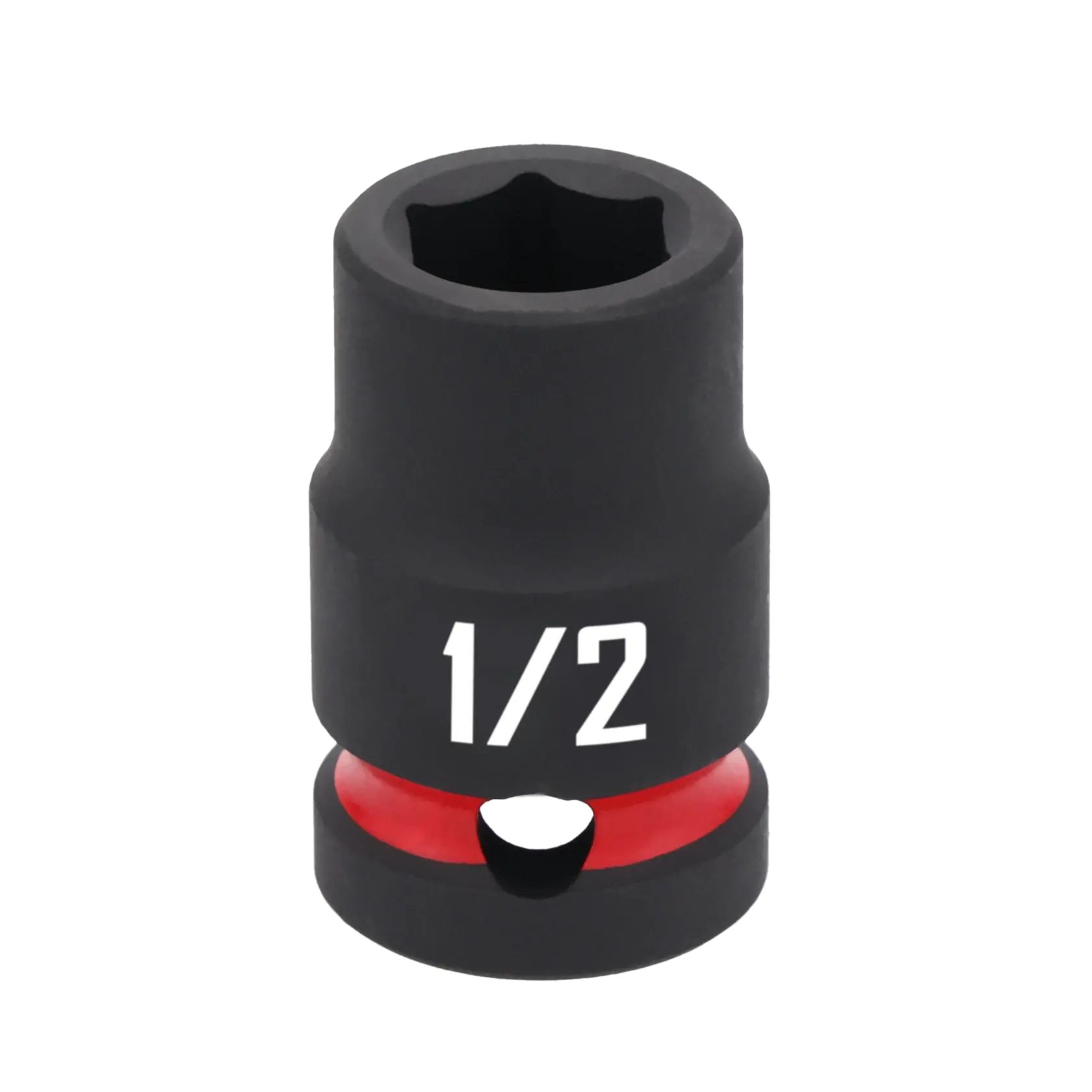 A close-up image of a black CRAFTSMAN socket tool, labeled with '1/2' in white text and featuring a red ring near the base.