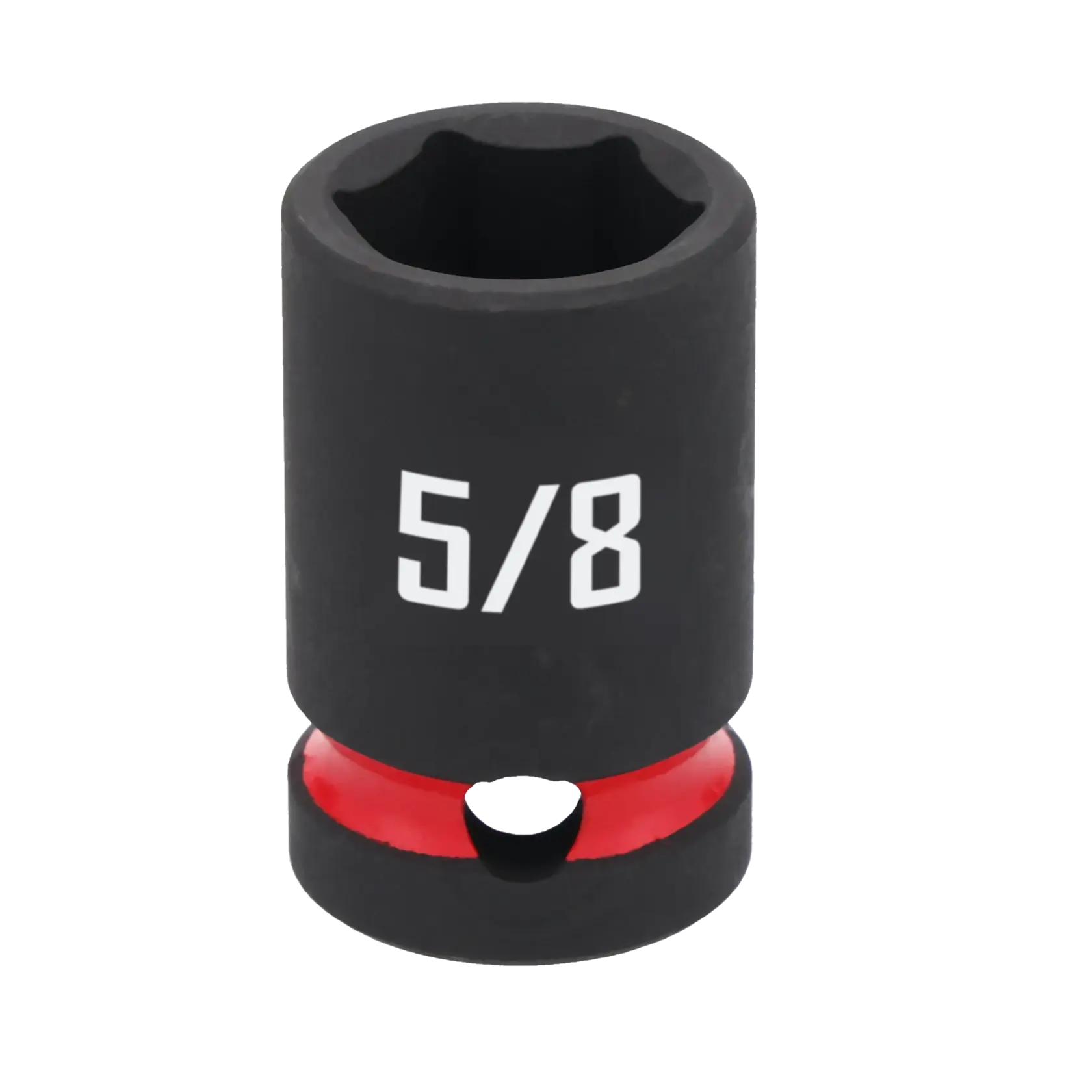 A black 5/8 inch socket with a red accent, used for tightening or loosening nuts and bolts.
