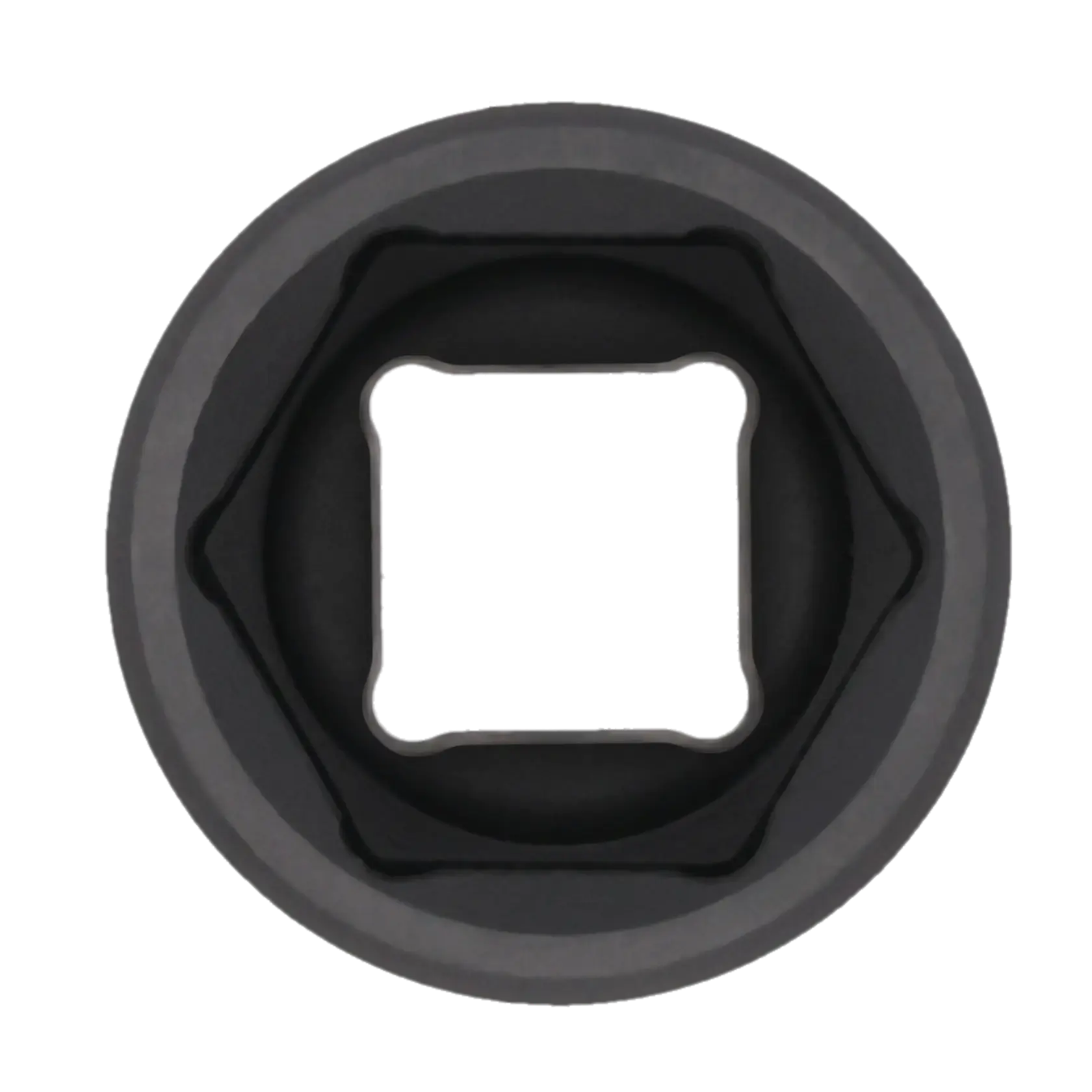 Close-up view of a black socket tool with a square drive opening, photographed from above.