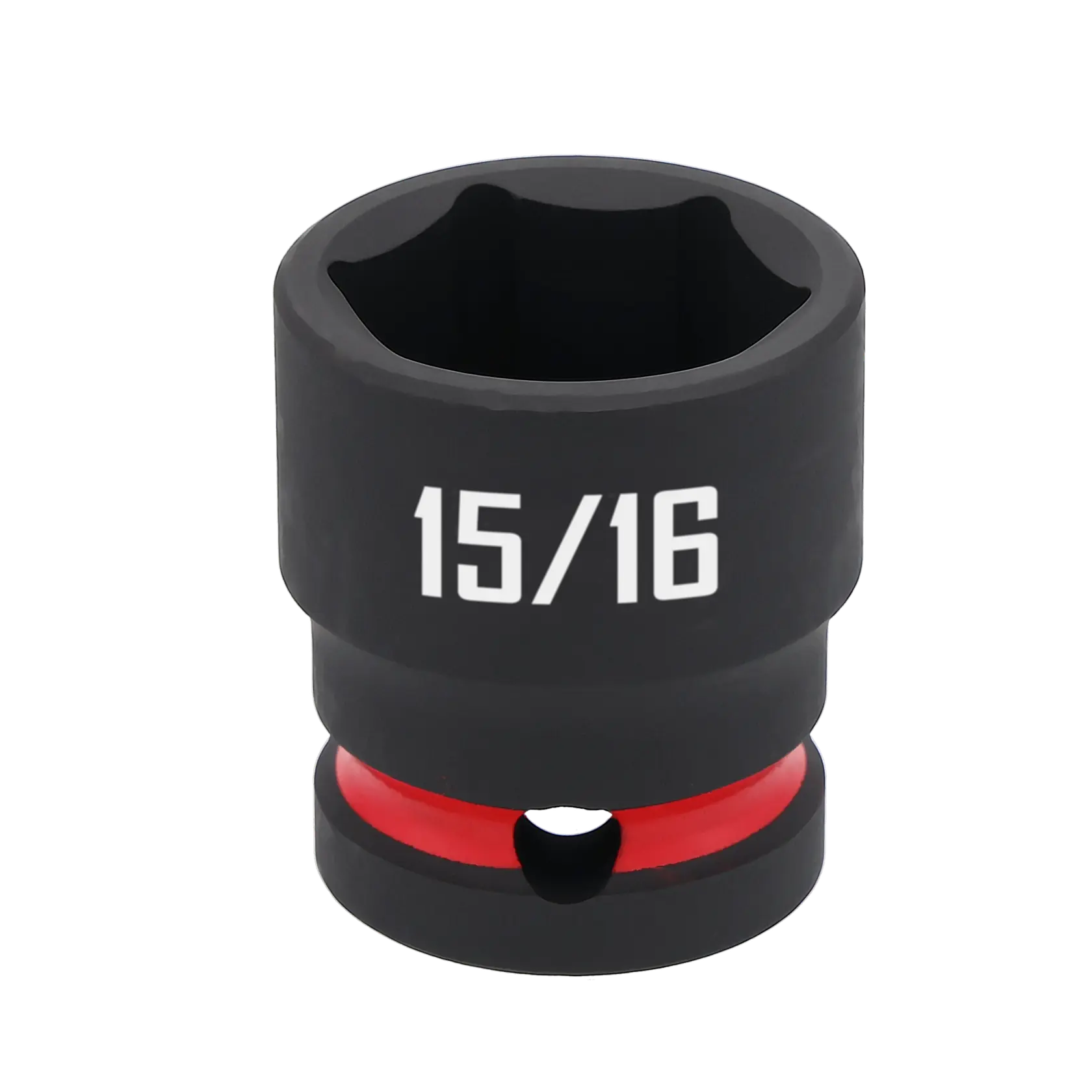 A close-up image of a CRAFTSMAN 15/16-inch black socket tool with a red ring near the base, used for fastening nuts and bolts.