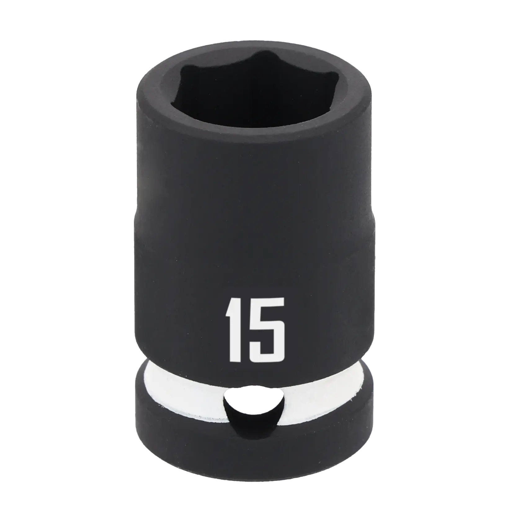 A close-up image of a black Craftsman socket with the number 15 printed on the side, designed for use with ratchets or socket wrenches.