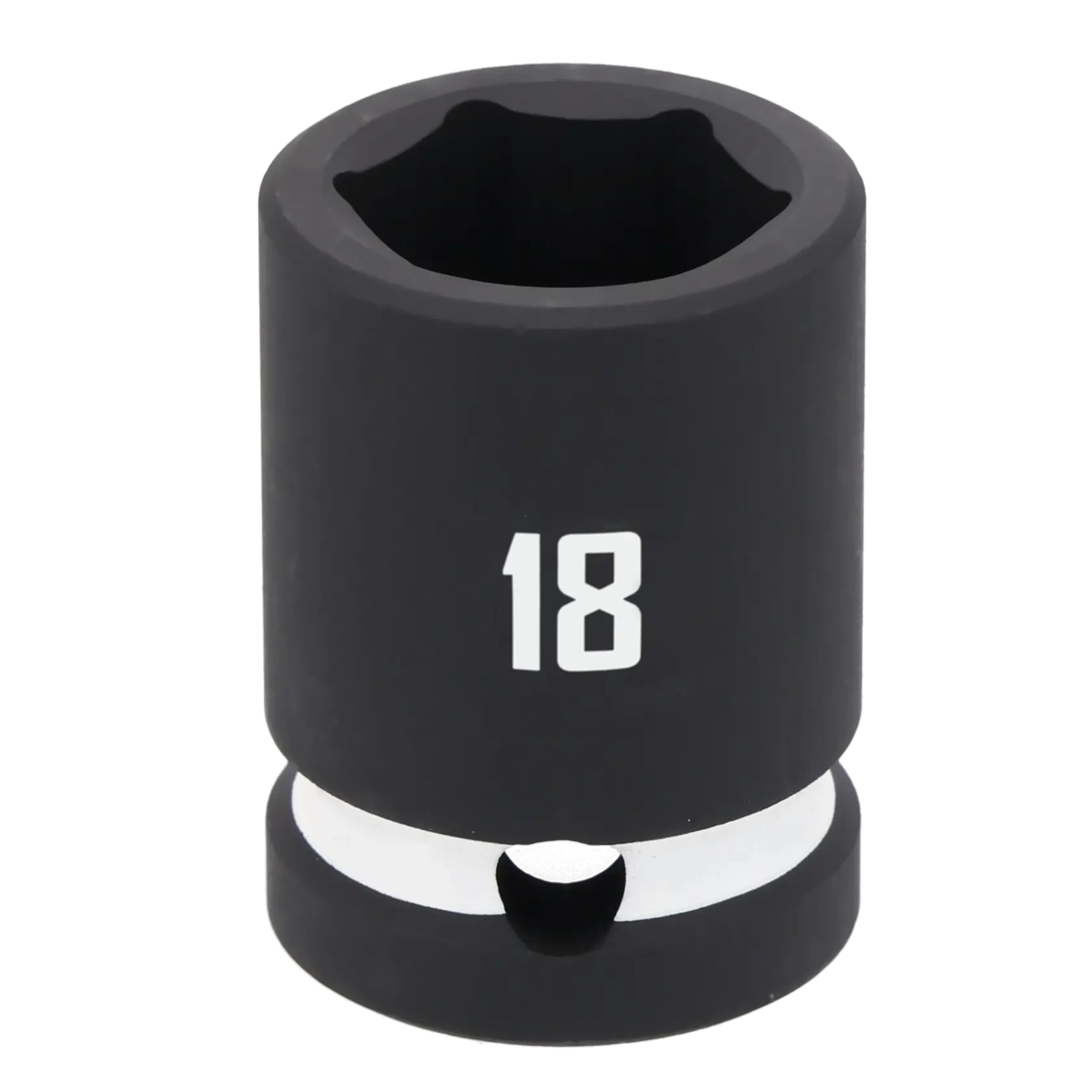 A close-up image of a black Craftsman 18mm impact socket, with the number 18 clearly marked on the side.
