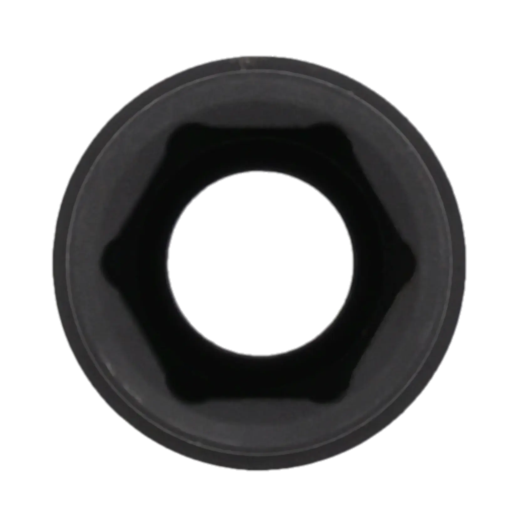 A close-up view of a black socket, photographed from the top showing the circular opening and inner hexagonal shape.