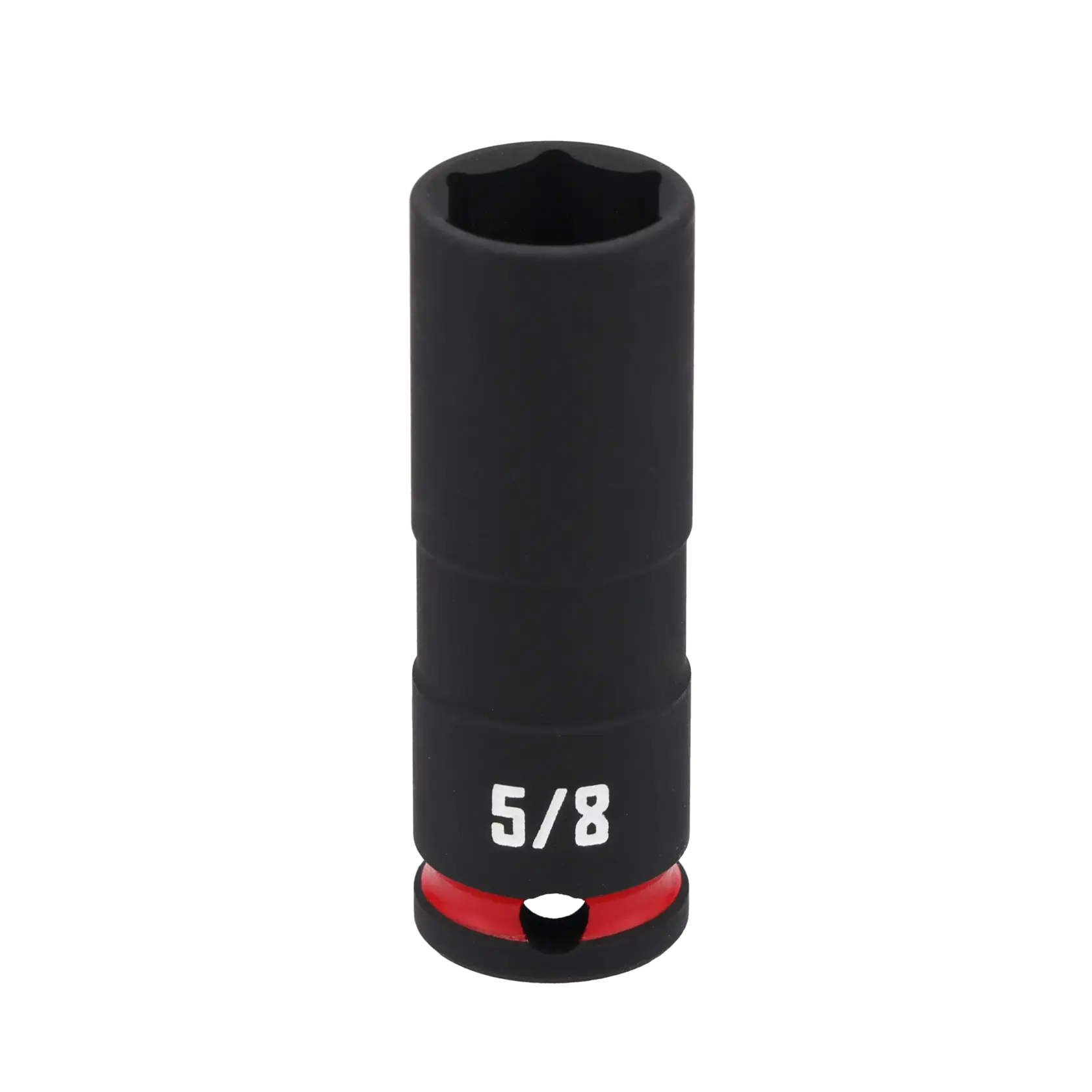 A black Craftsman deep socket with a 5/8 inch marking and a red band near the base, designed for use with a ratchet or wrench.