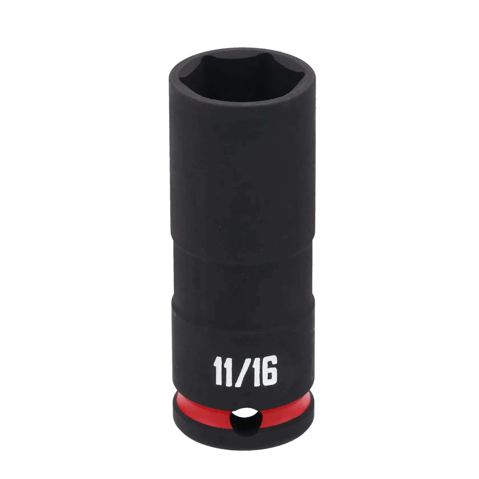 A black Craftsman 11/16 inch deep impact socket, with a red ring near the base, designed for use with sockets and wrenches.