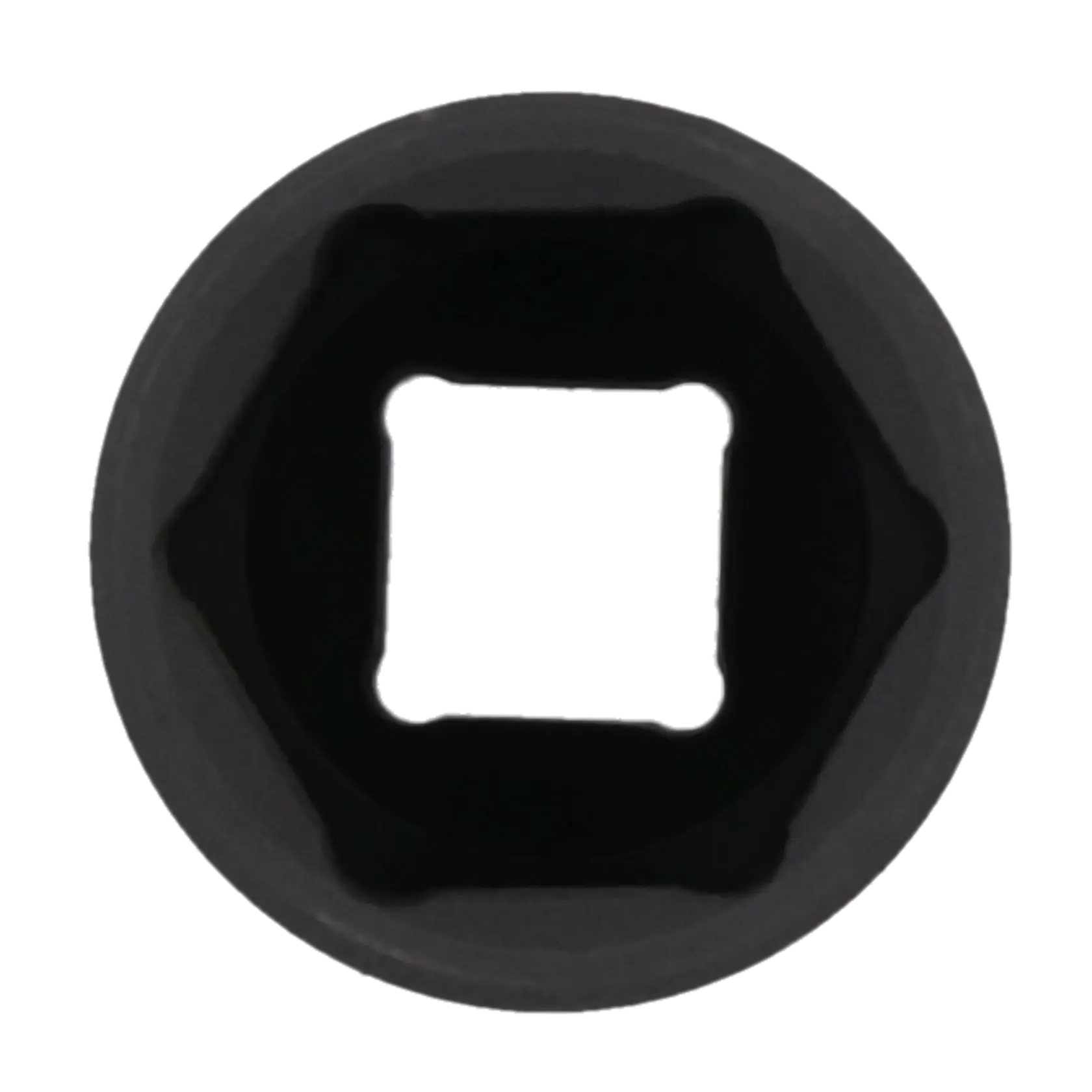 Close-up view of a black socket tool, showing the square interior opening for attachment to a ratchet or wrench.