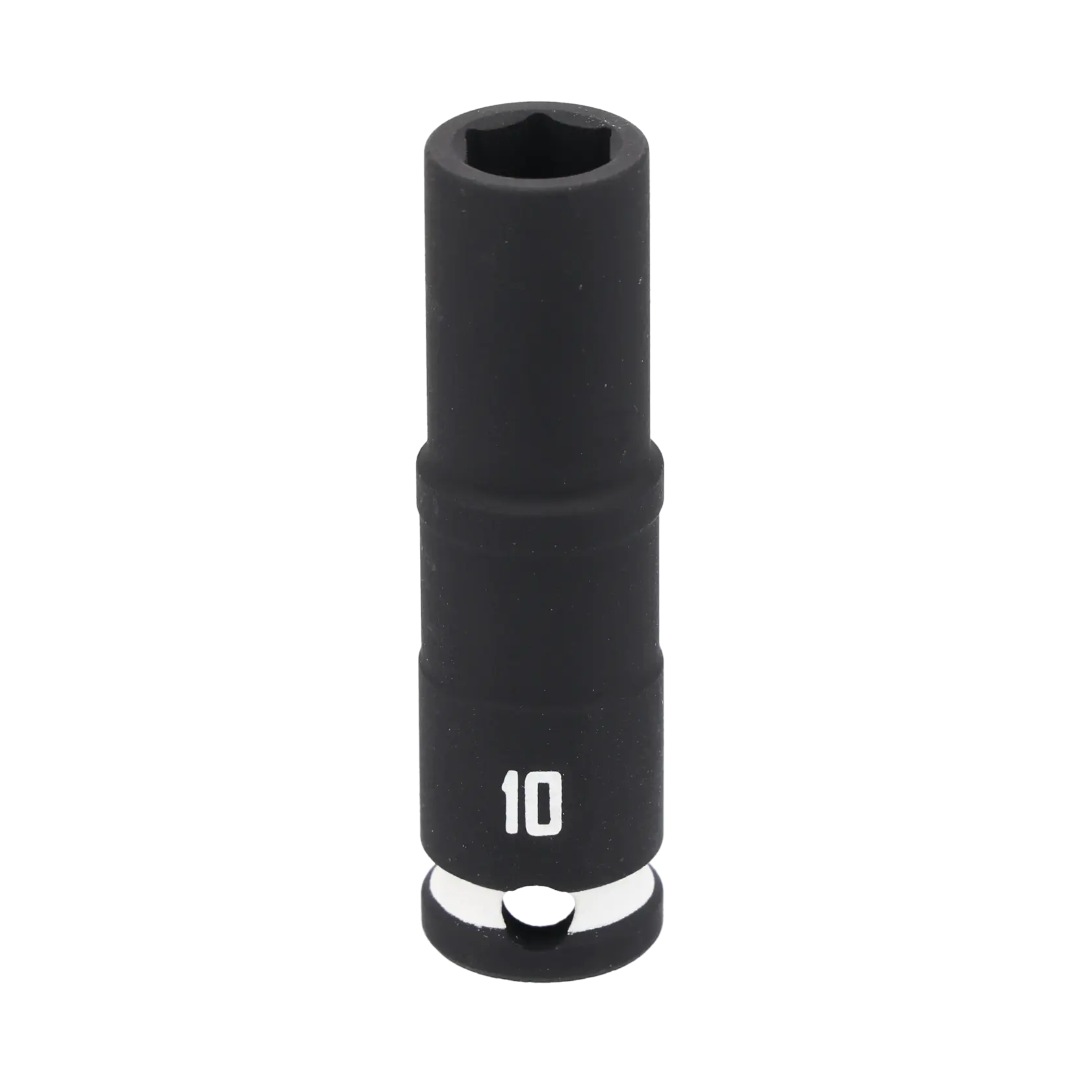 A black Craftsman deep socket with a six-point opening and the number 10 printed in white near the base.