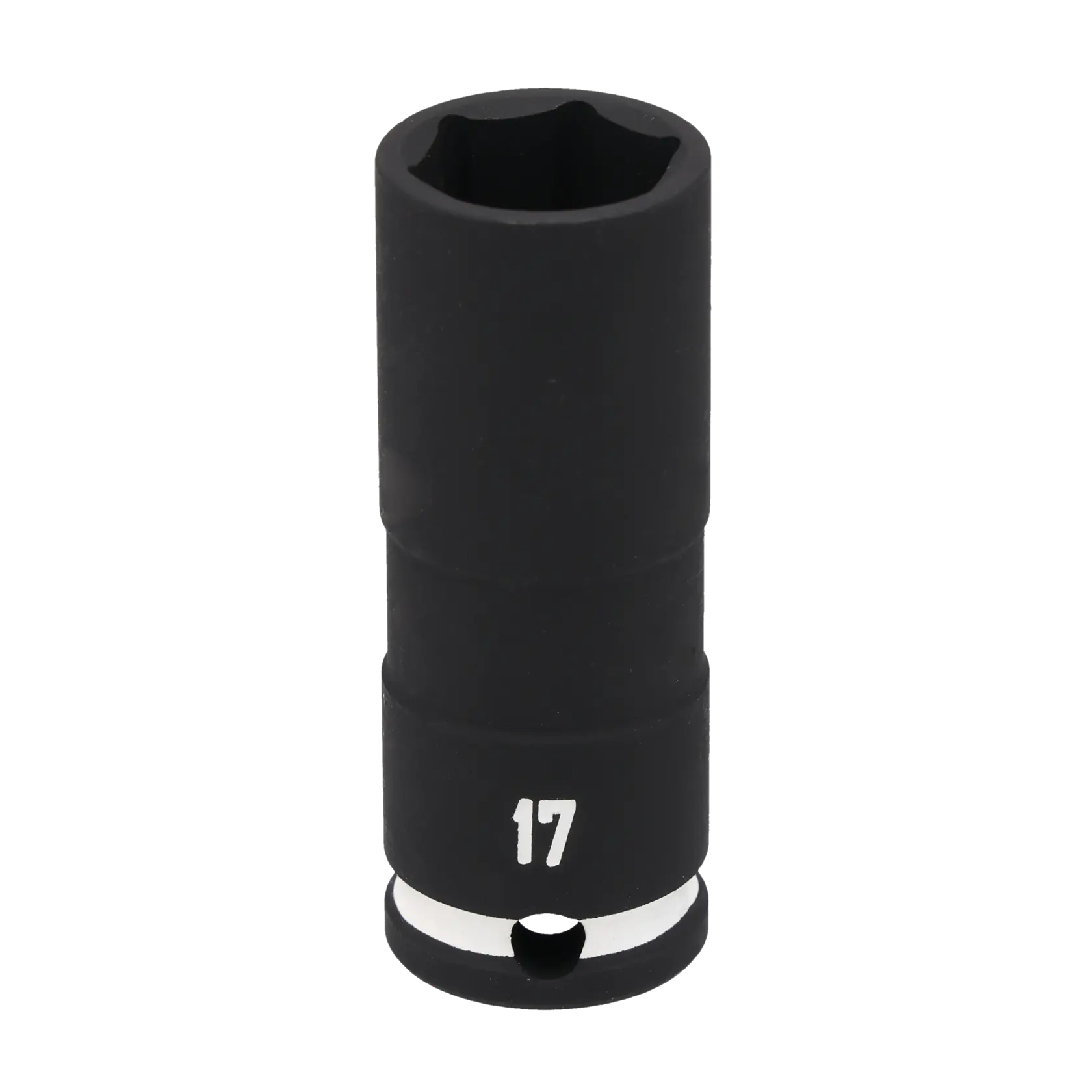 A black Craftsman deep impact socket, size 17 mm, with a white marking of the number 17 near the base.