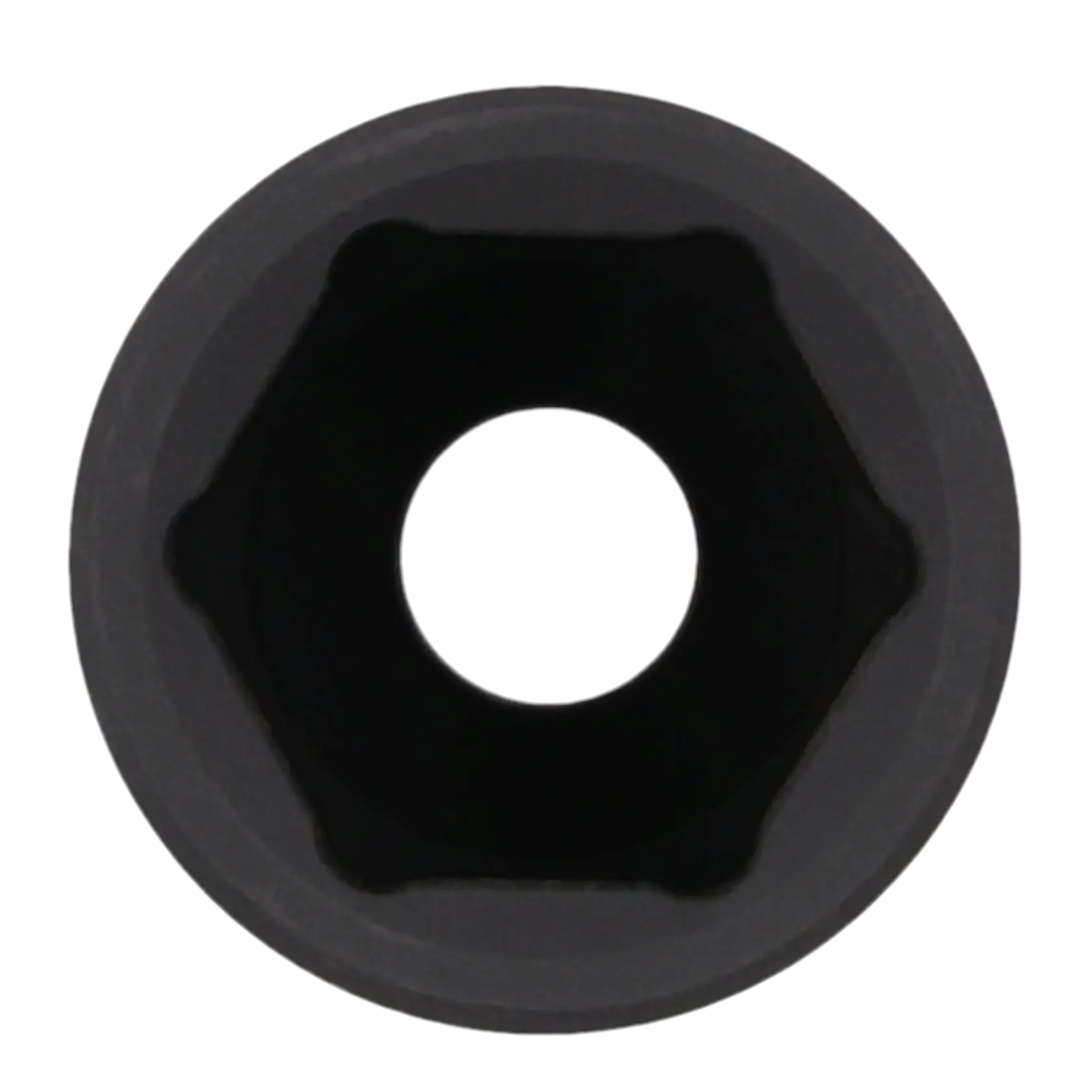 Close-up view of a black hexagonal socket, showing the inner structure and central hole.