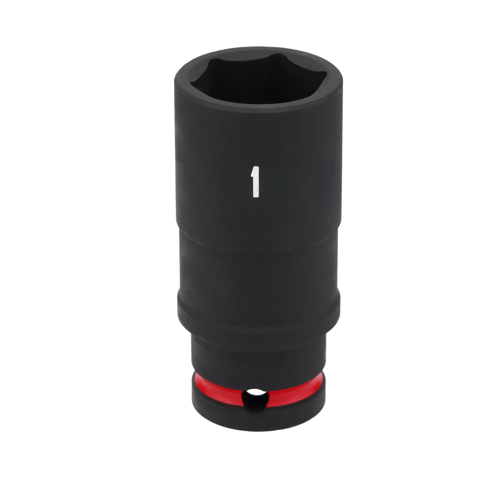 A black Craftsman 1-inch impact socket with a red ring near the base, photographed against a white background.