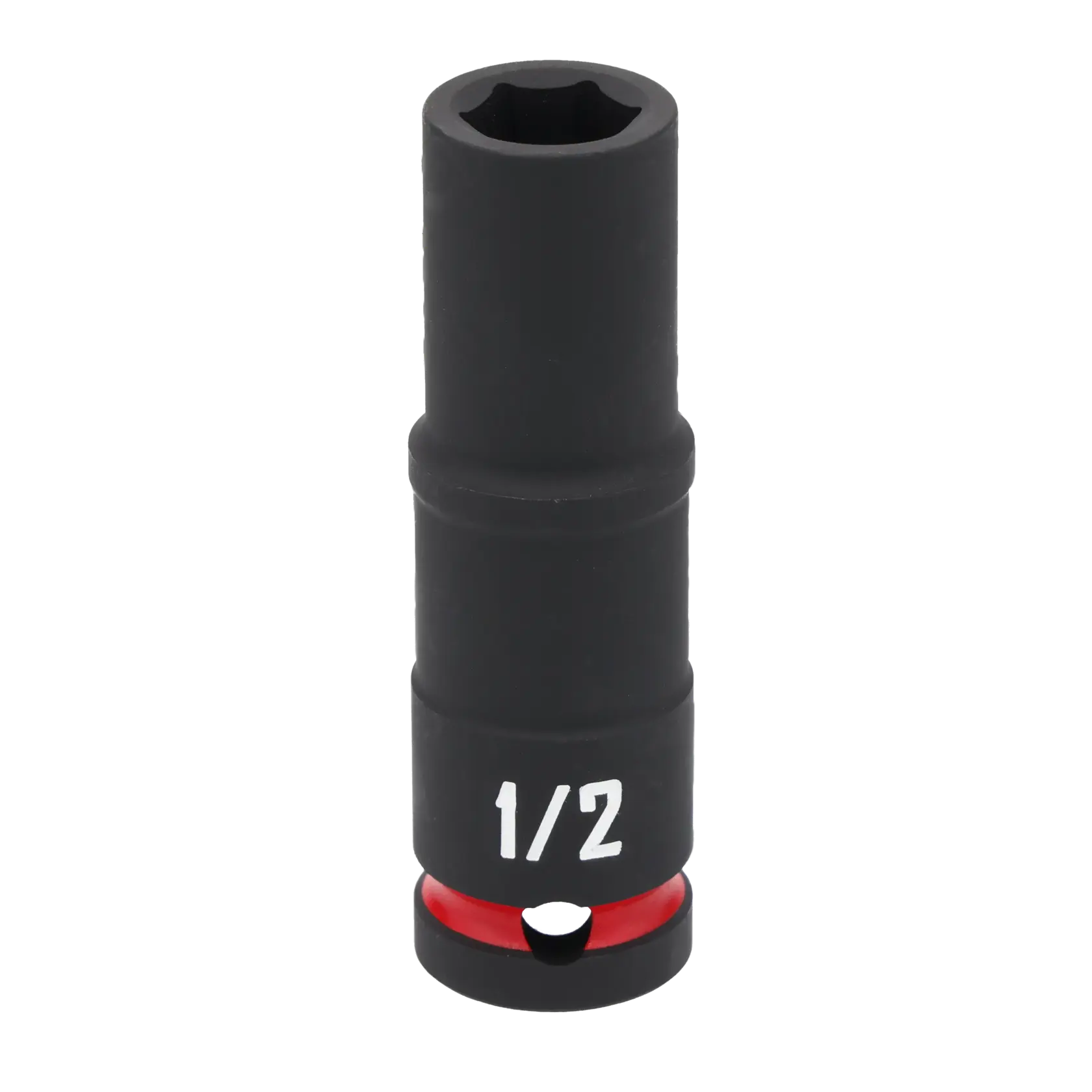 A black Craftsman deep socket tool with a 1/2-inch size marking in white lettering and a red ring near the base.