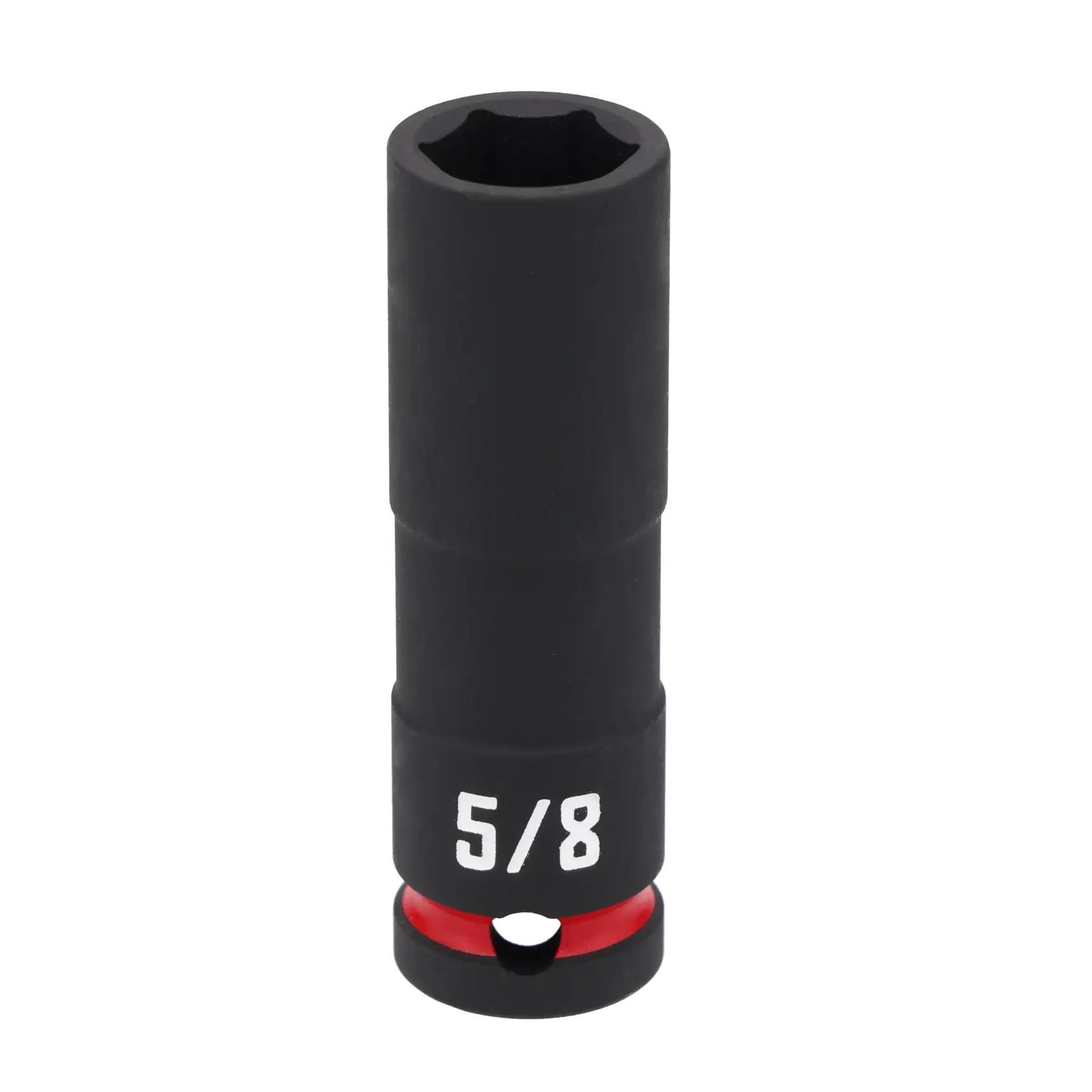 A black Craftsman deep socket with a six-point opening and the size marking '5/8' in white. There is a red ring near the base.