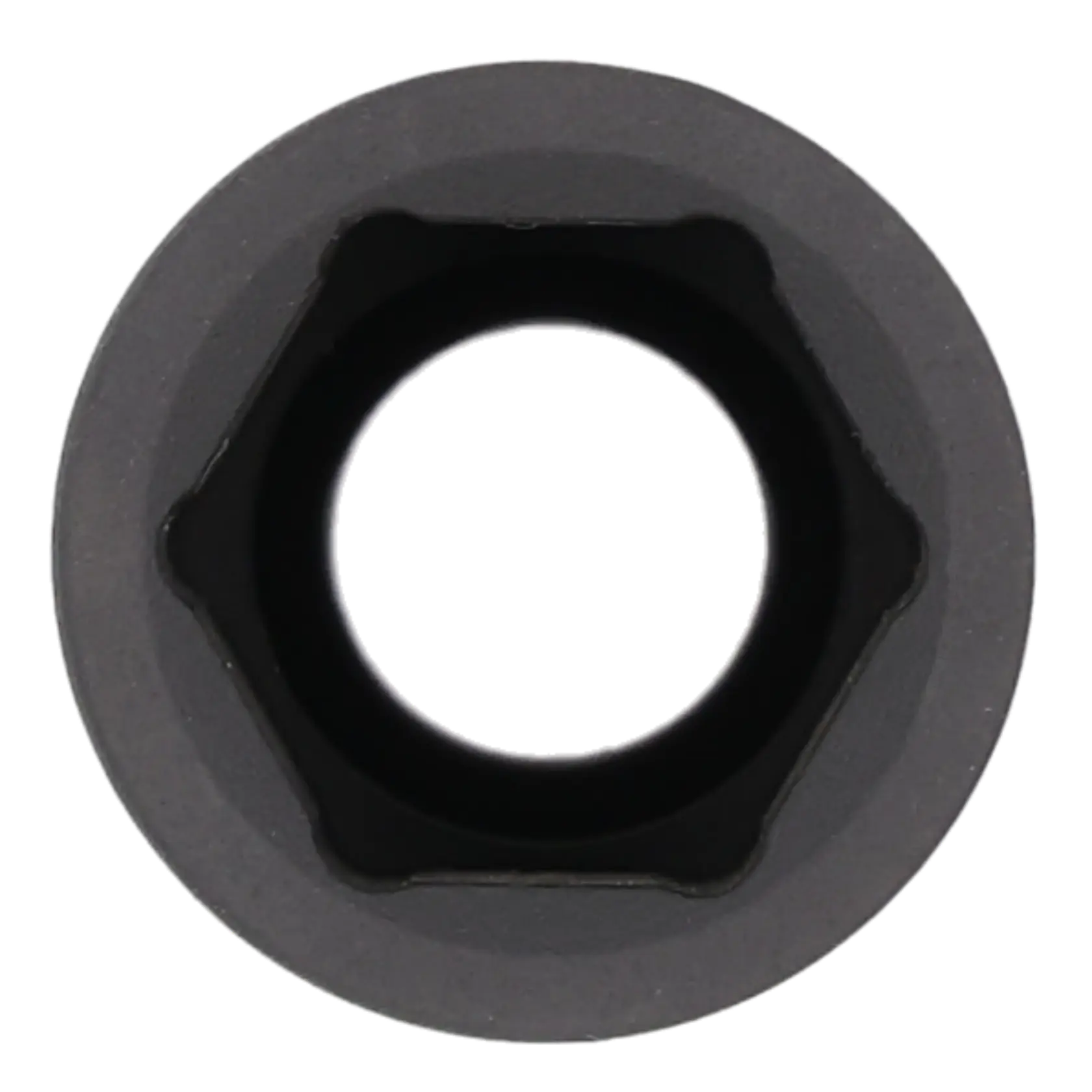 Close-up view of a black socket tool, showing the hexagonal opening from above.