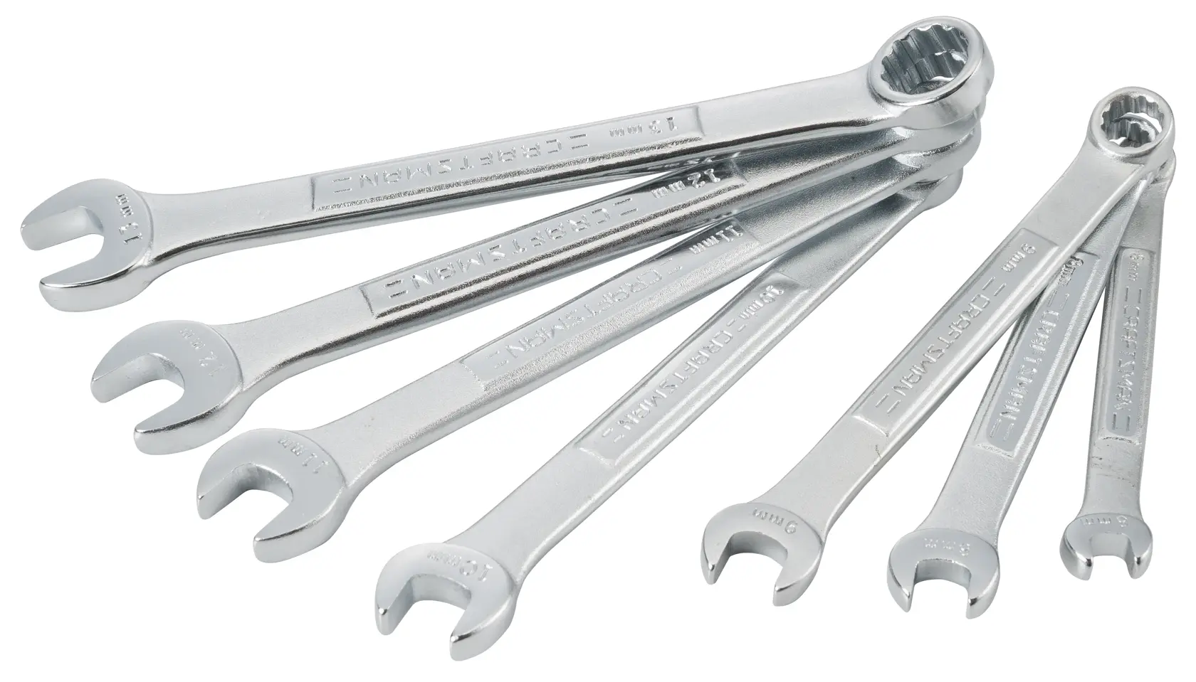 7 piece set 12 point metric standard combination wrench set.