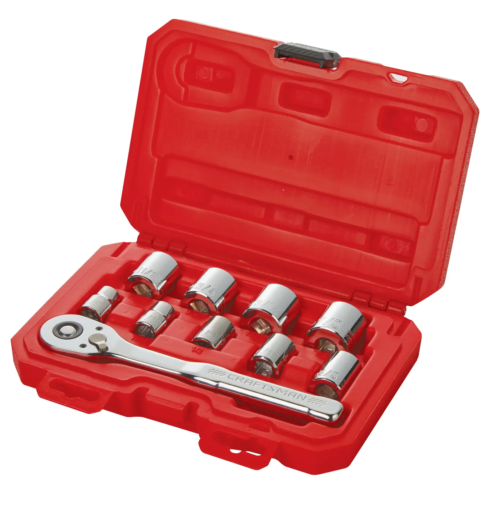 CRAFTSMAN 10 Piece 3/8 inch SAE Mechanics Tool Set in open red case