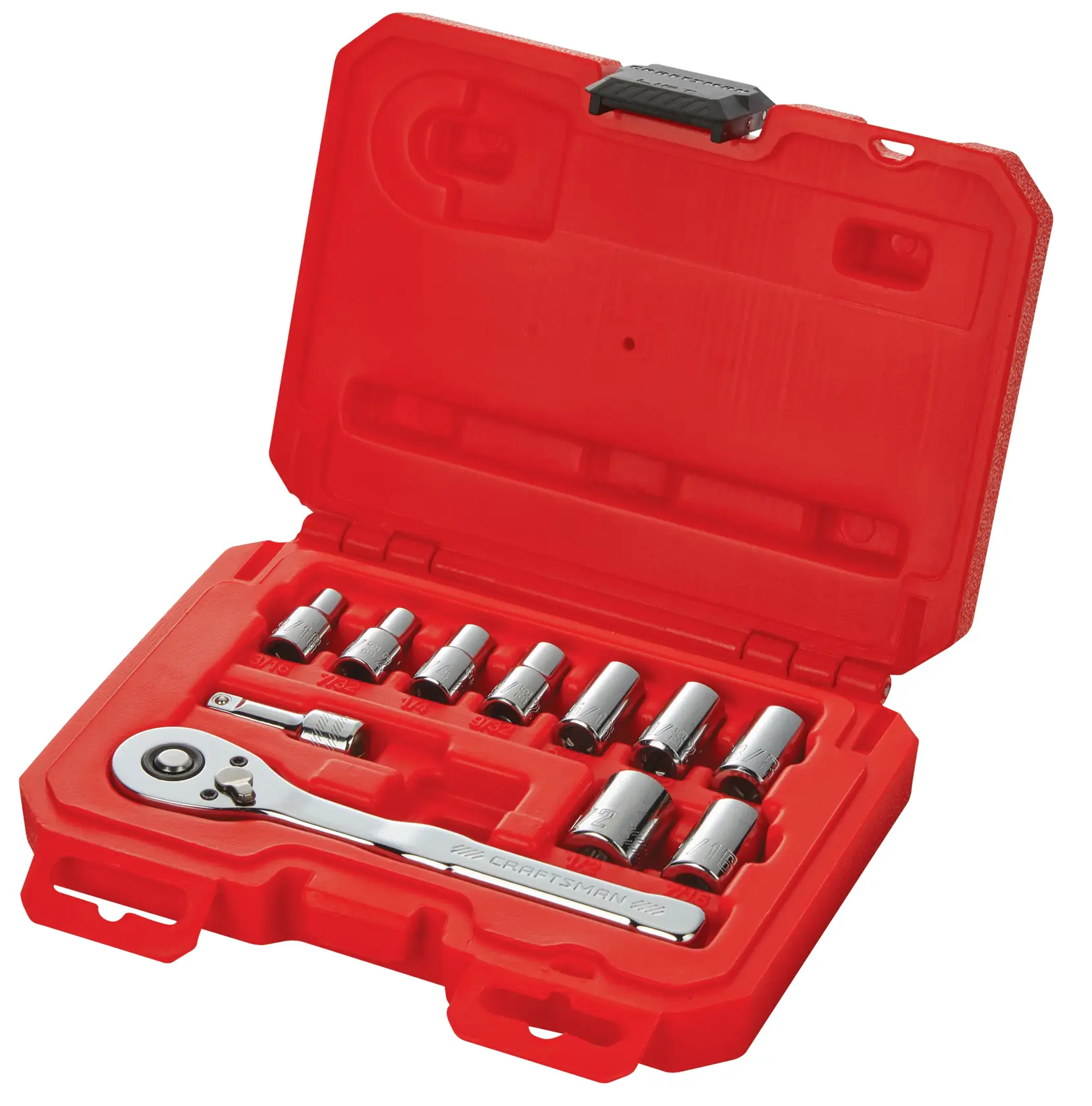 CRAFTSMAN 11 Piece 1/4 inch SAE Mechanics Tool kit in open red case