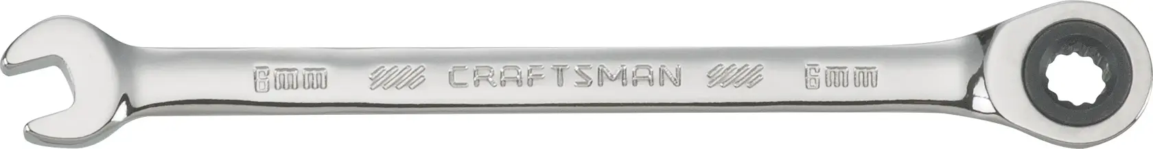 Craftsman 8mm ratcheting combination wrench CMMT87001 white background beauty shot top view.