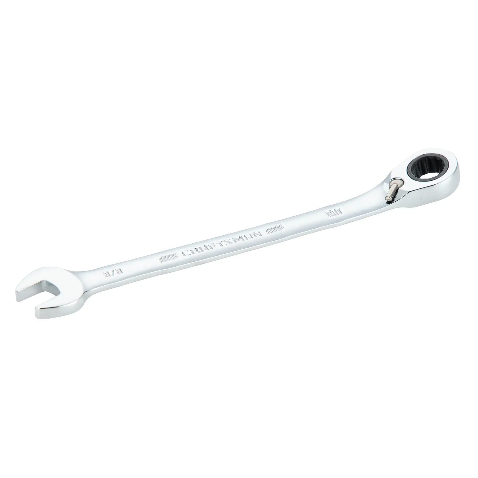 A silver CRAFTSMAN combination wrench with an open end and a ratcheting box end, displayed on a white background.